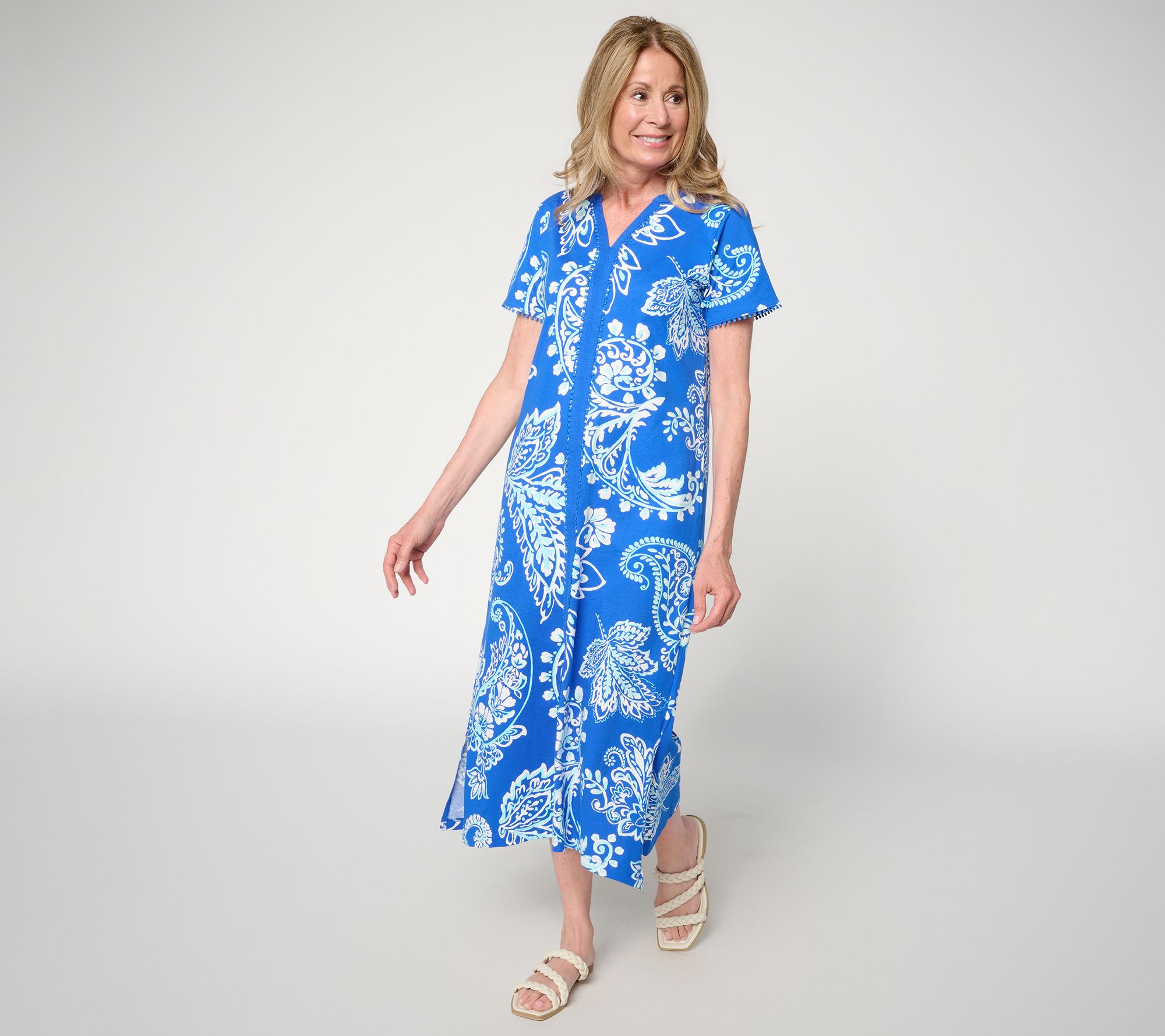 Carole Hochman Crochet Dot Trim Maxi Dress