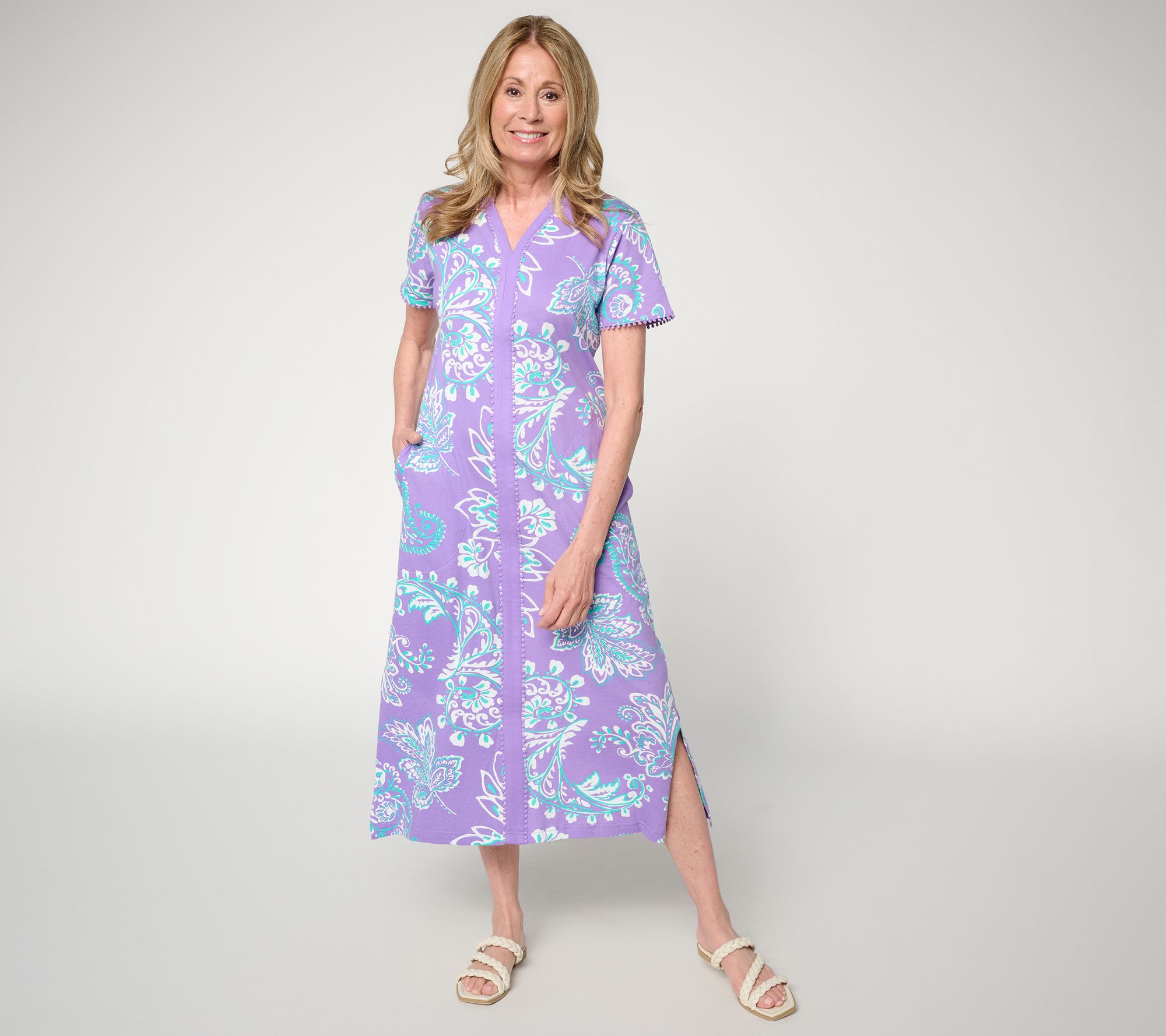 Carole Hochman Crochet Dot Trim Maxi Dress