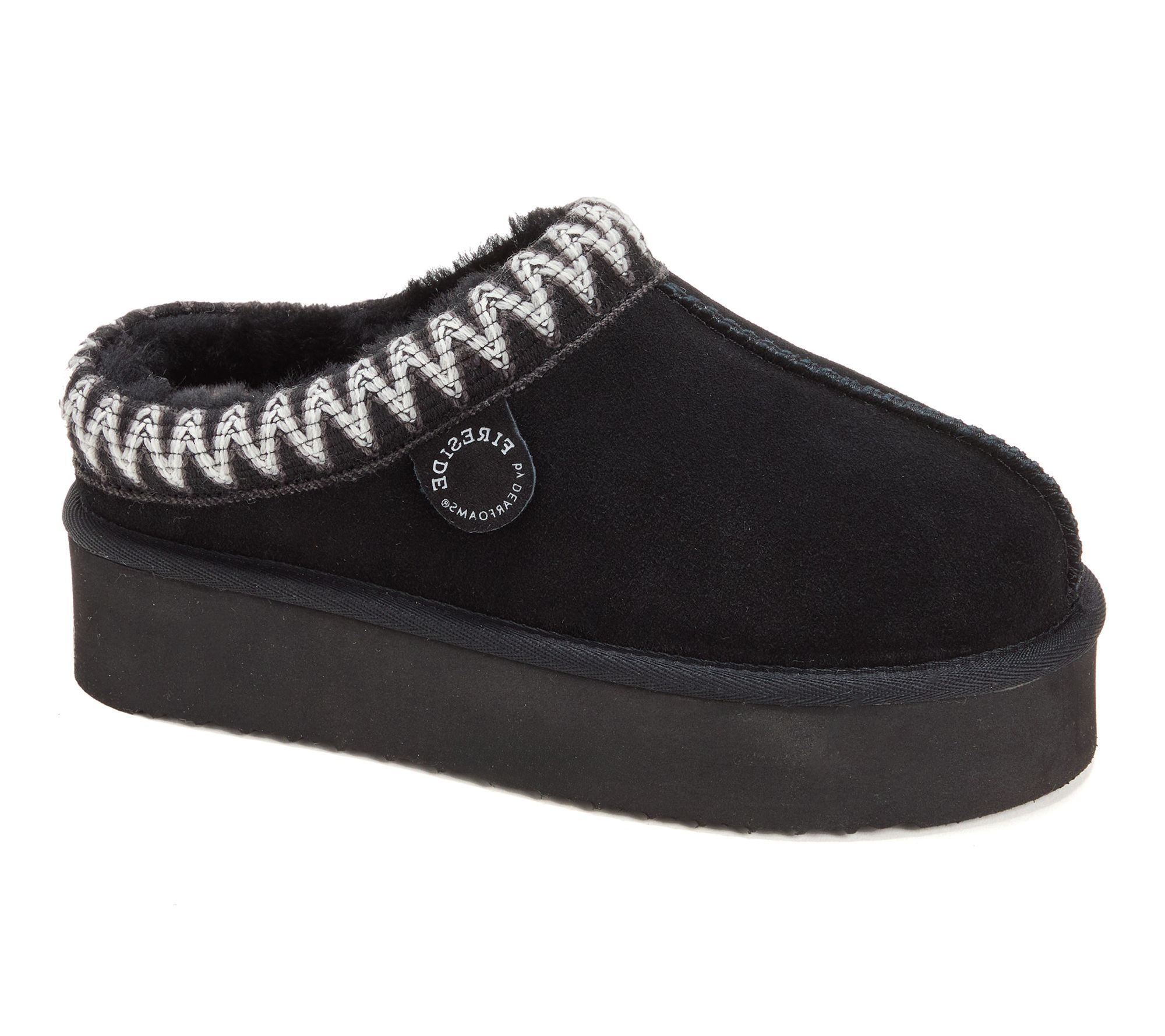 Dearfoams Women's Shearling Platform Clog WithTaping