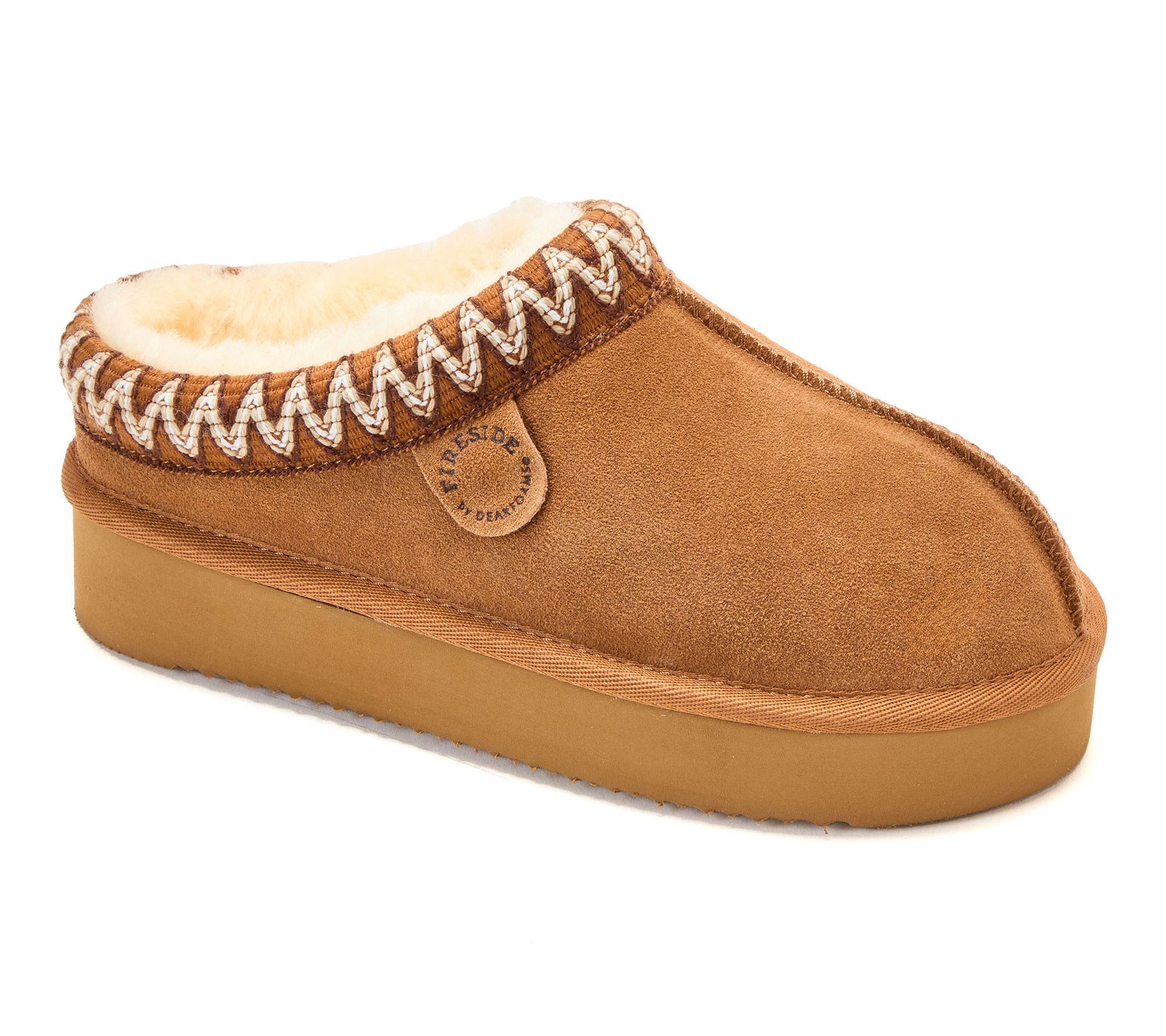Dearfoams Women's Shearling Platform Clog WithTaping
