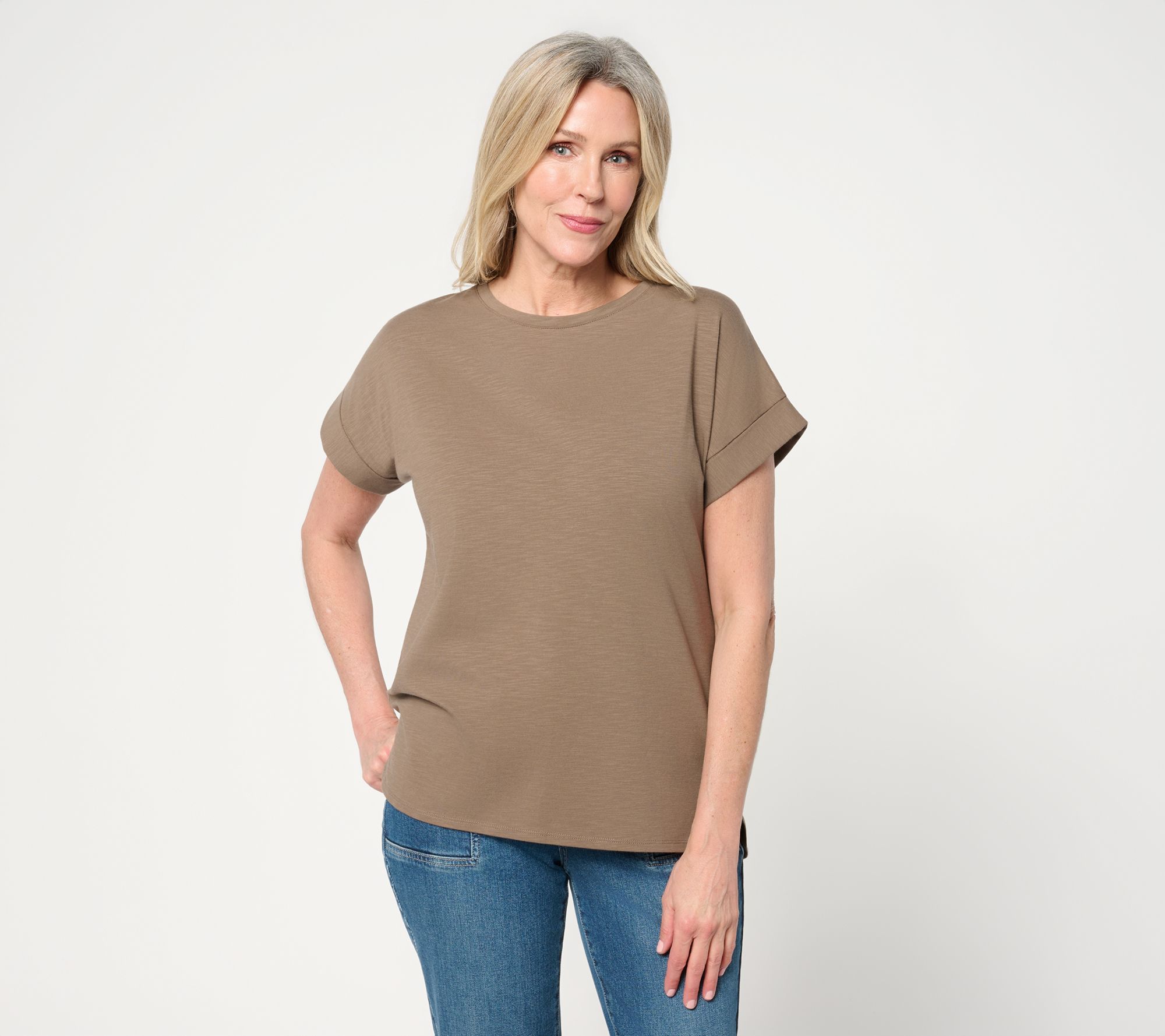 Martha Stewart Signature 100% Cotton Modern Cuffed Sleeve Tee