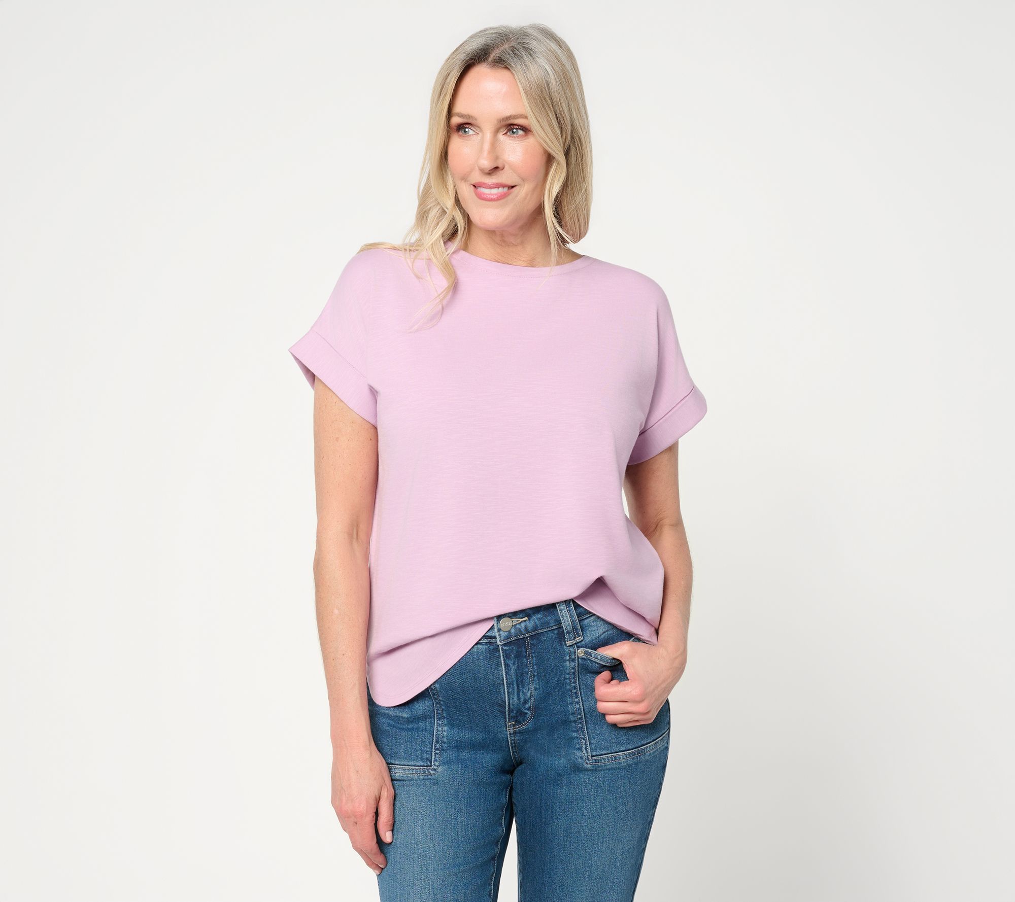Martha Stewart Signature 100% Cotton Modern Cuffed Sleeve Tee
