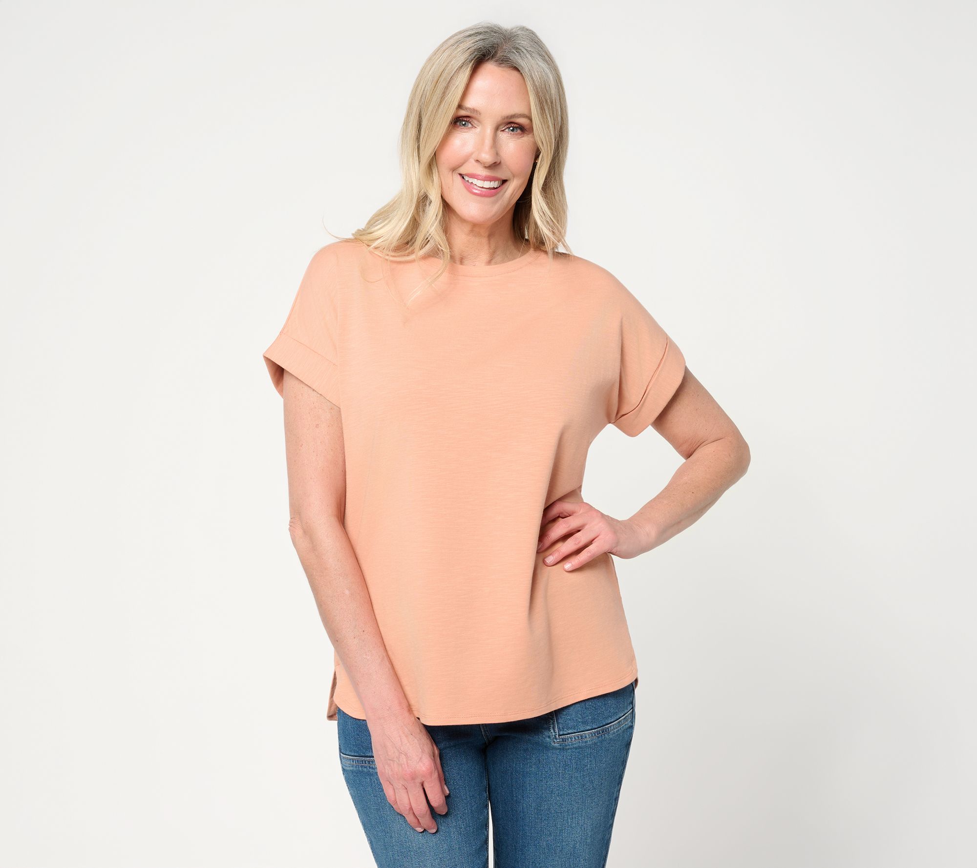Martha Stewart Signature 100% Cotton Modern Cuffed Sleeve Tee