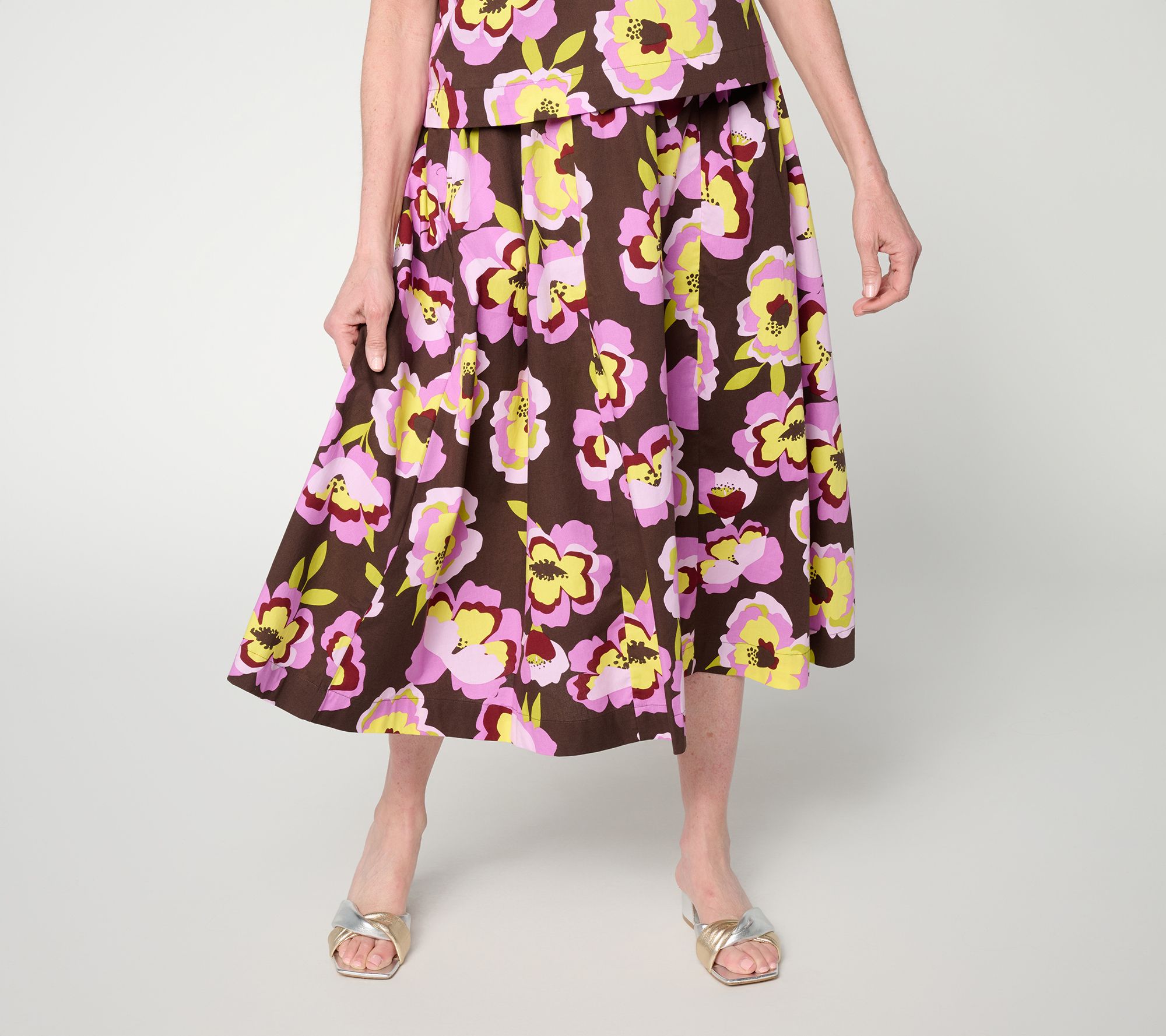 Carla Rockmore Collection Regular Pull-On Printed Poplin Midi Skirt
