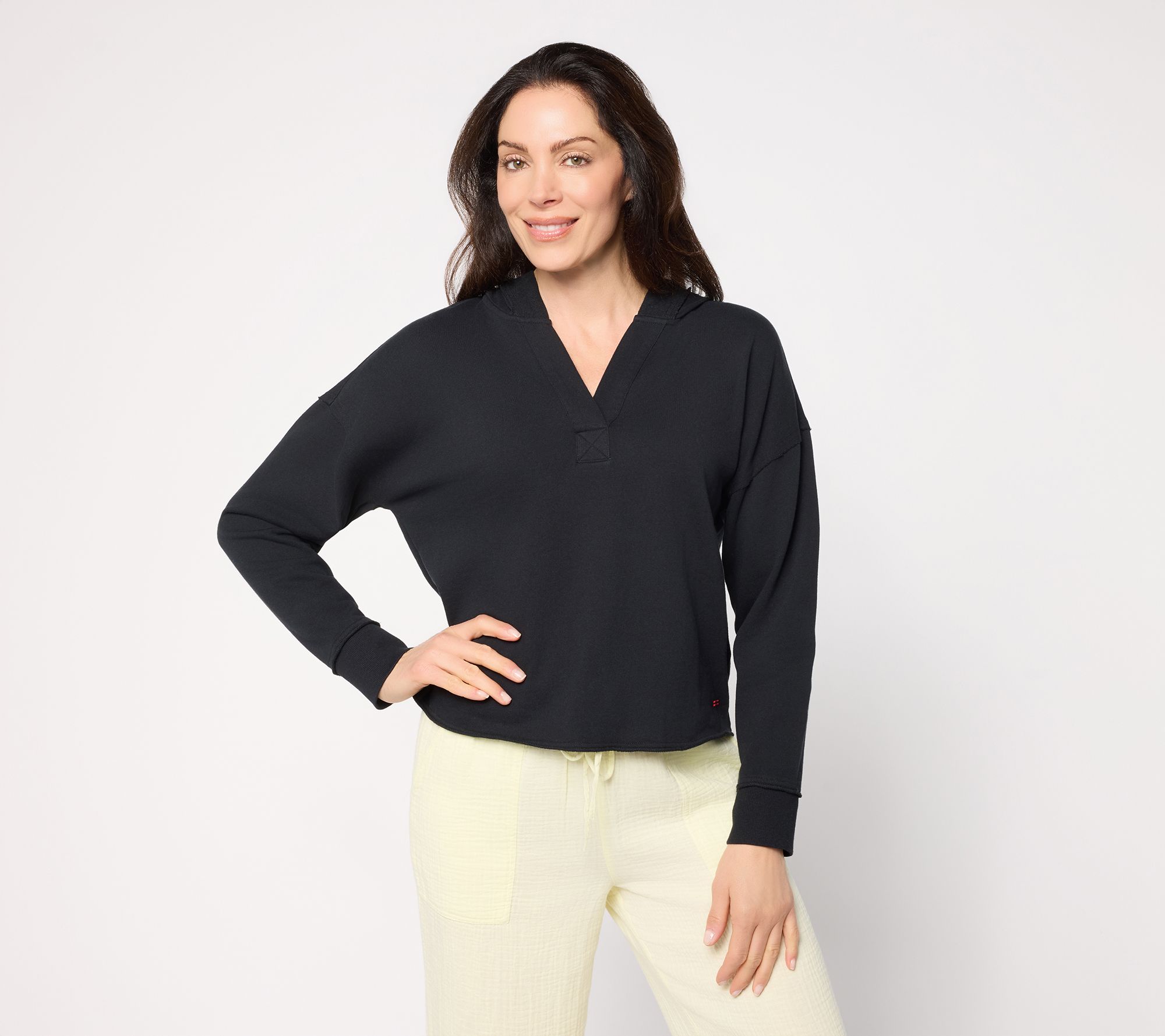 Peace Love World Long Sleeve French Terry Hoodie with Split Neck