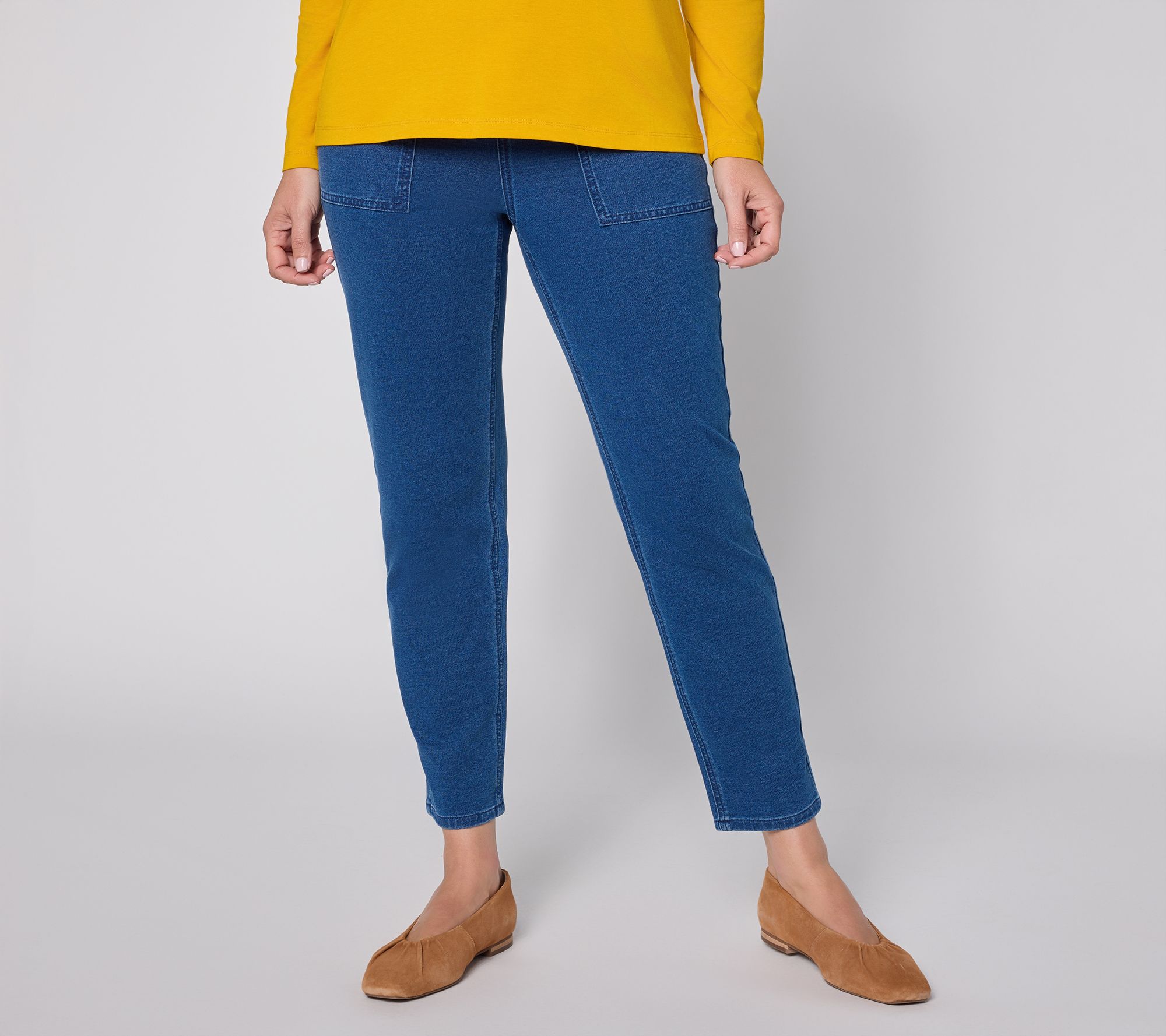 "As Is" Denim & Co. Regular Knit Denim Straight Leg Ankle Jeans