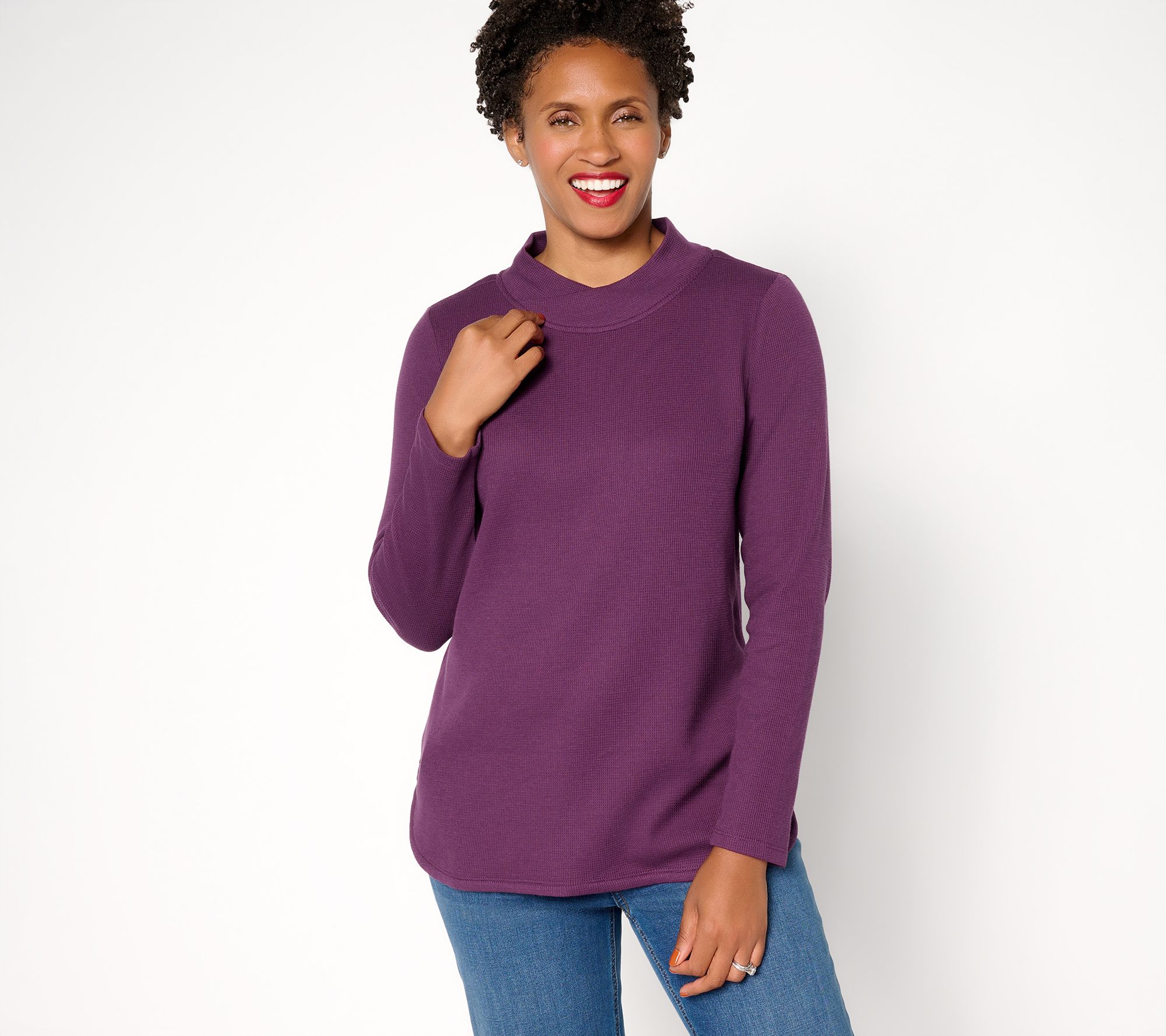 "As Is" Denim & Co. Essentials Waffle Knit Crossover Neck Top