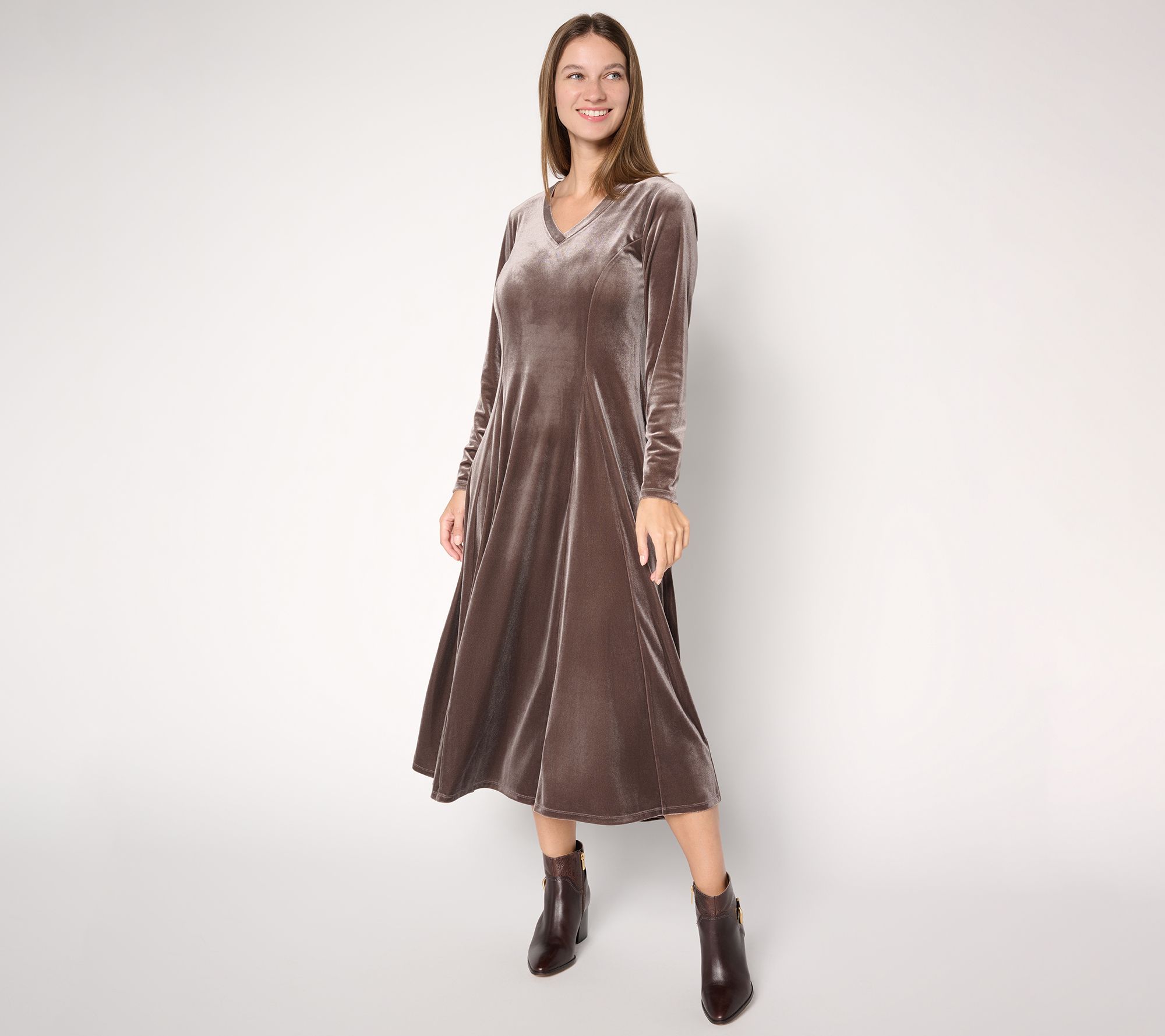 "As Is" Women with Control Regular Velvet V-Neck Midi Dress