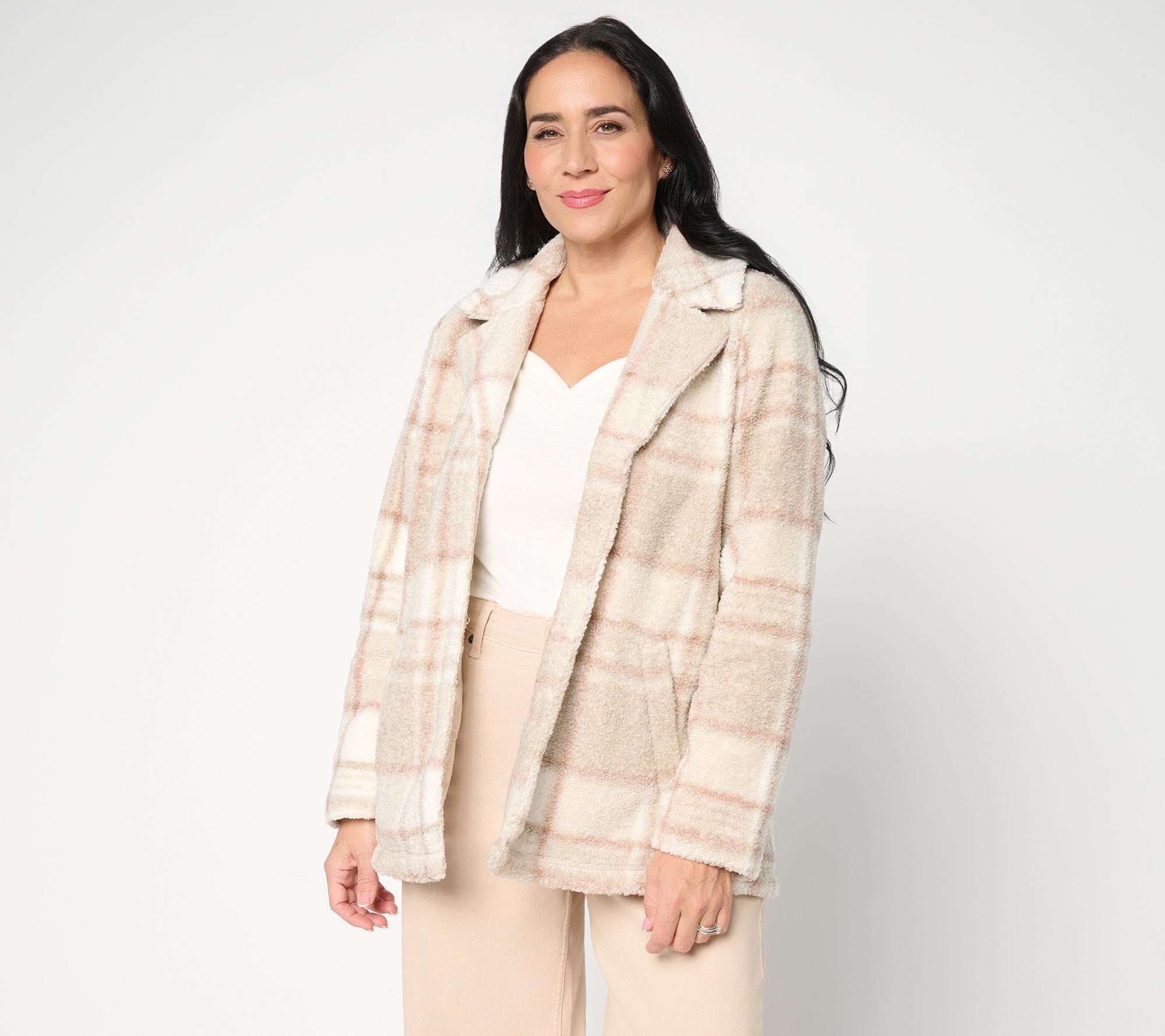 "As Is" Joan Rivers Regular Button Plaid Sherpa Jacket