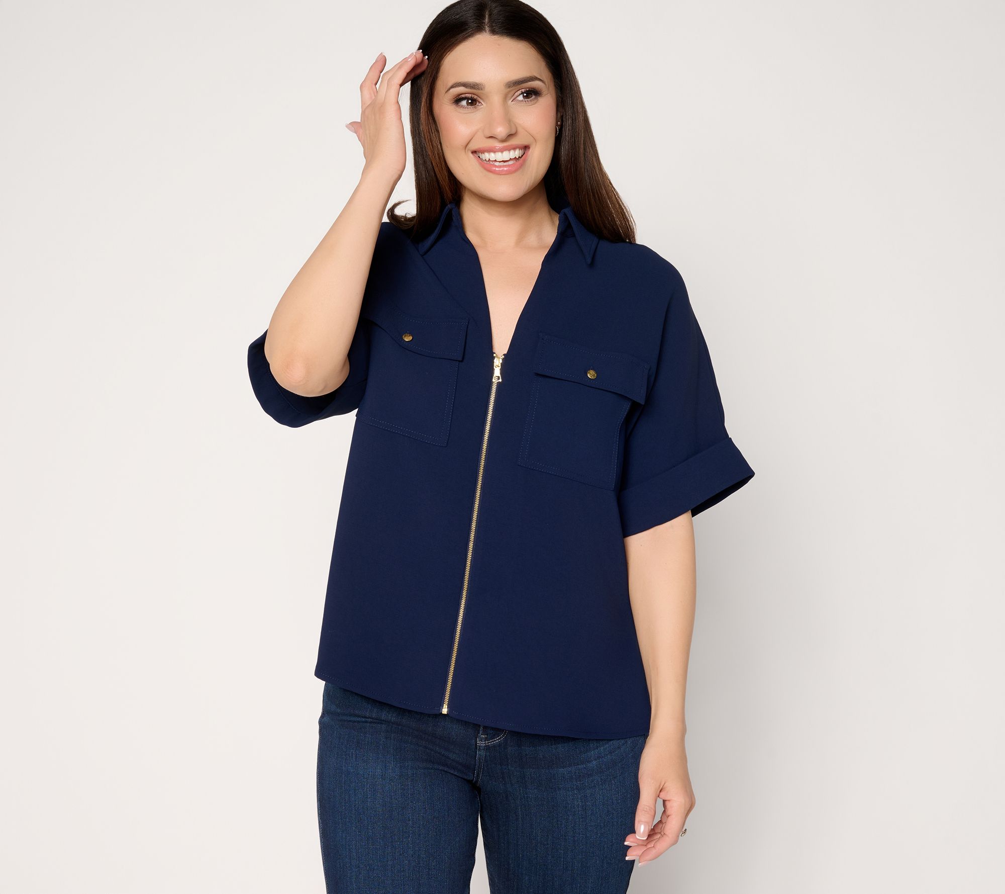 "As Is" Susan Graver Textured Woven Zip Front Utility Jacket