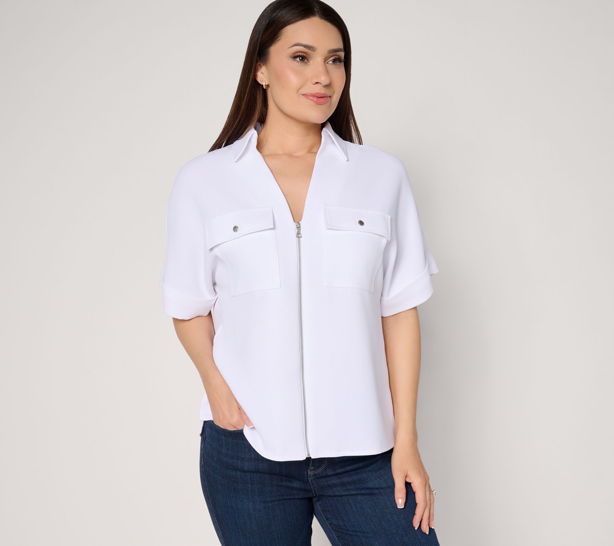 "As Is" Susan Graver Textured Woven Zip Front Utility Jacket