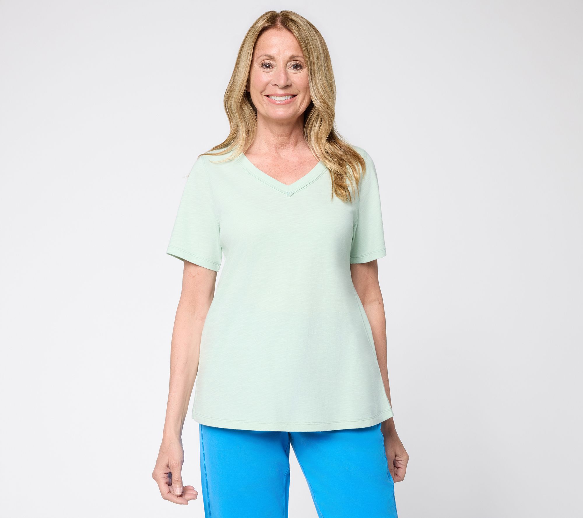 LOGO Principles by Lori Goldstein 100% Cotton V-Neck Tee