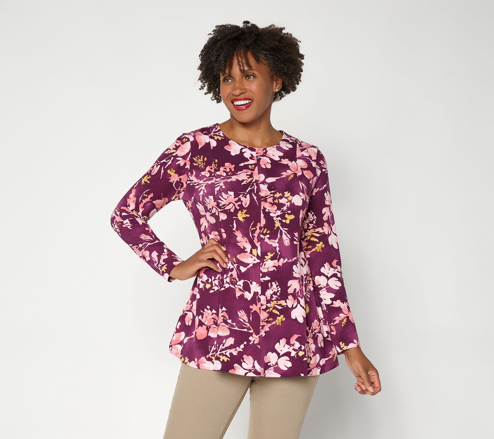  Denim & Co. Petite Favorite Jersey Fit & Flare Printed Tunic