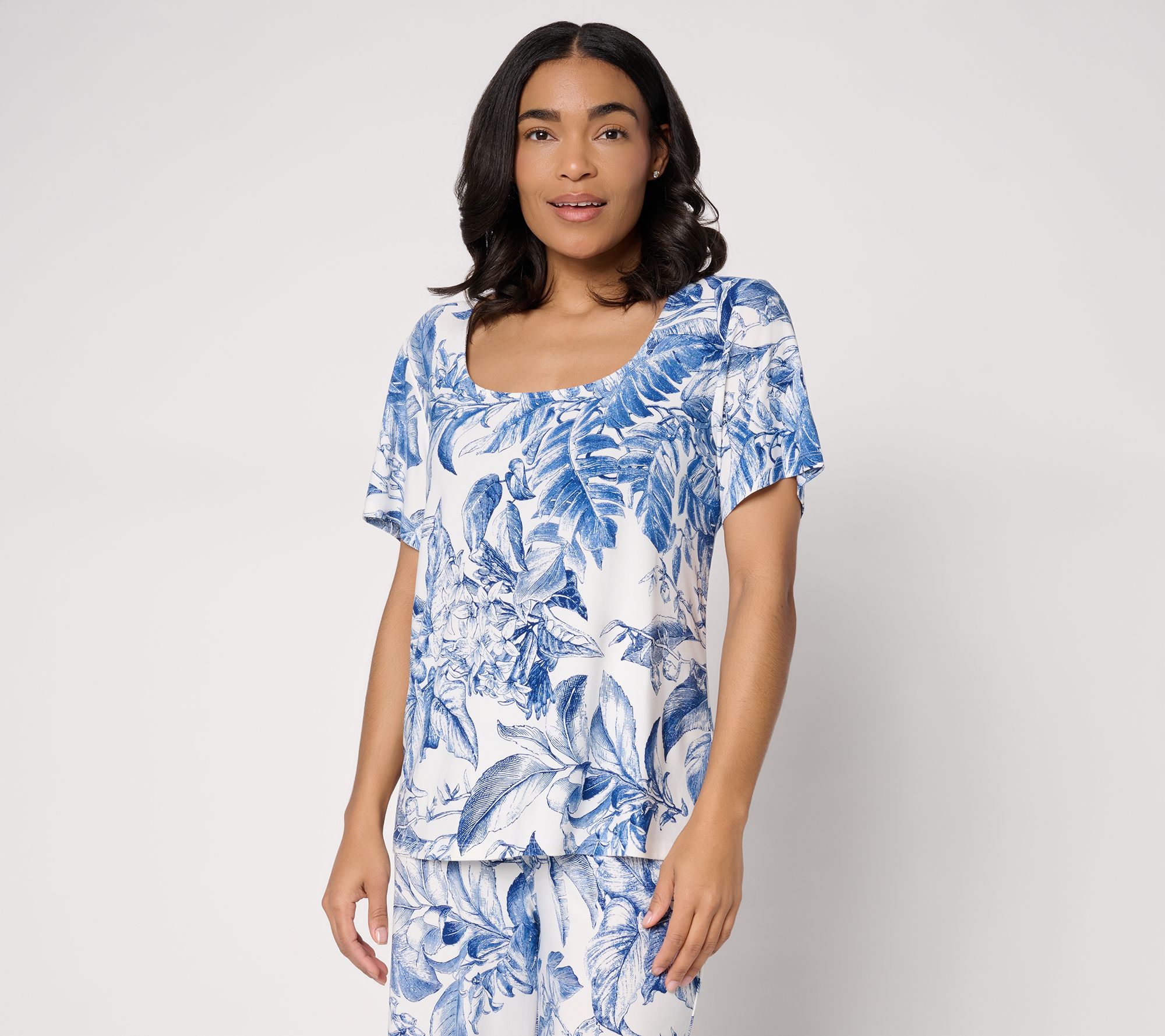 "As Is" Dennis Basso Printed Italia Knit Short Sleeve Top