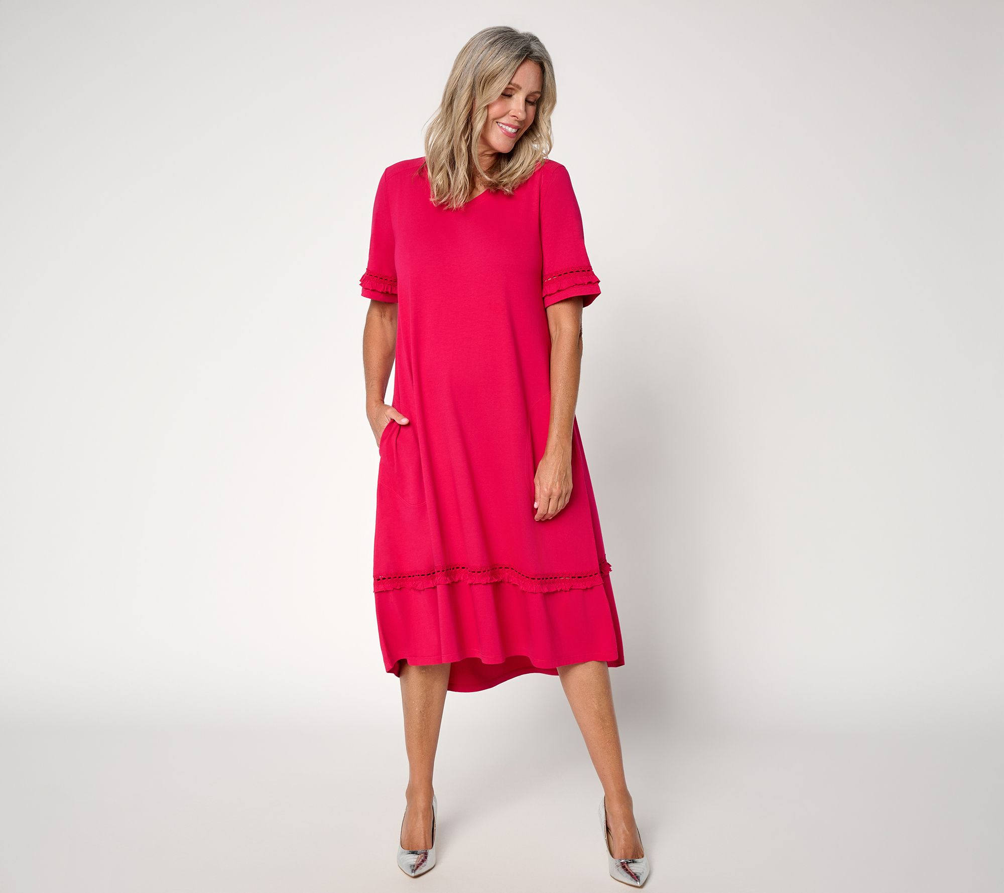 "As Is" LOGO by Lori Goldstein Reg Knit V-Neck Midi Dress