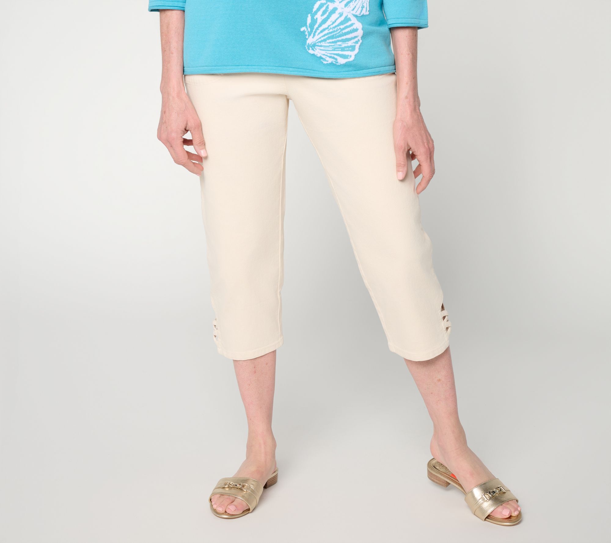 "As Is" Denim & Co. Reg Color Flat Front Capri Pants w/ Lattice Hem