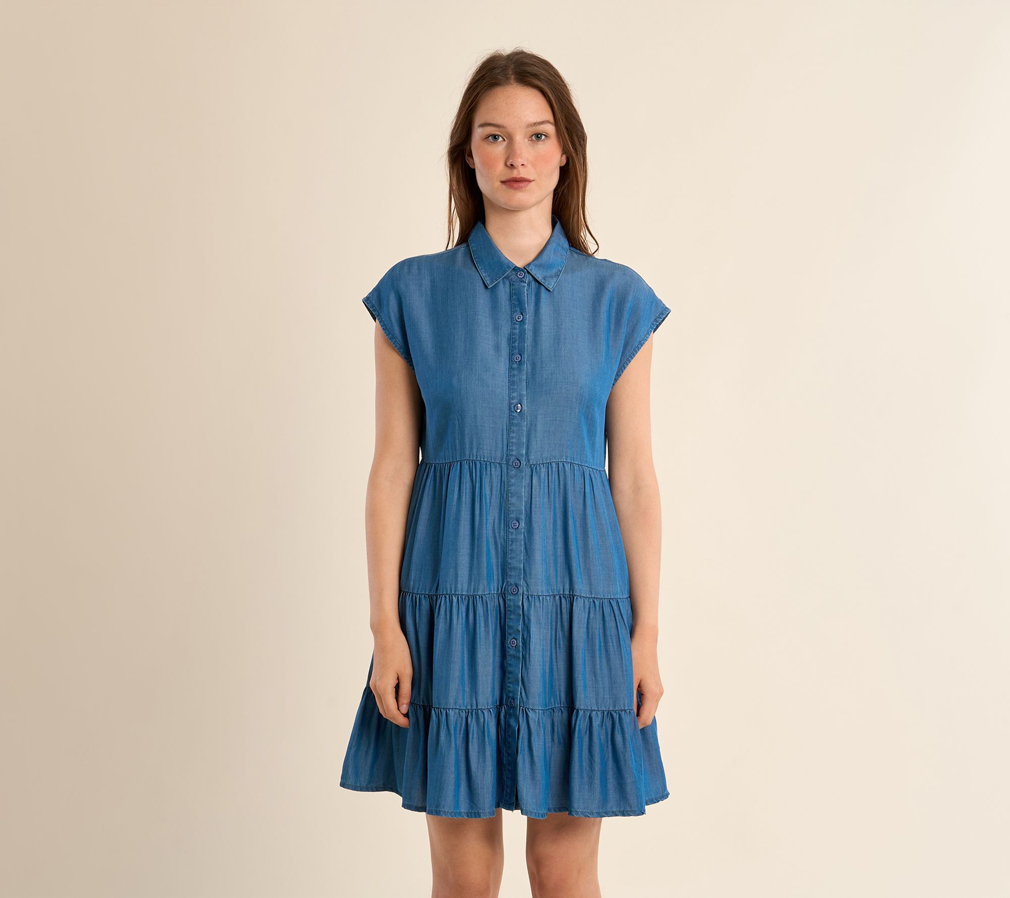 Molly Bracken Tiered Denim Shirtdress