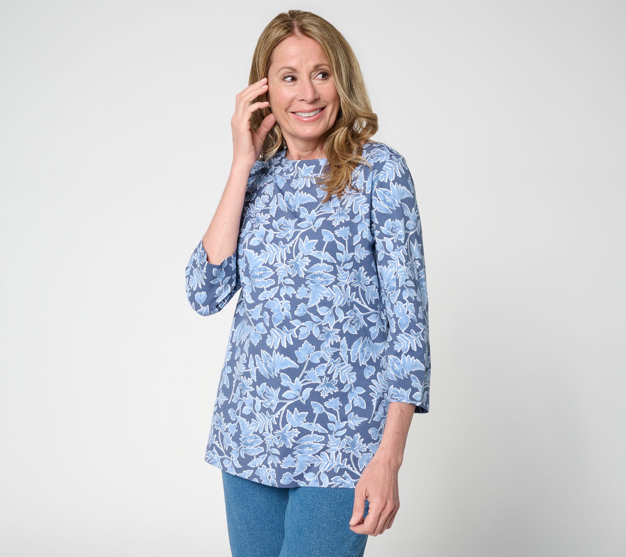 "As Is" Denim & Co. Printed So Soft Jersey 3/4 Sleeve Boat Neck Top