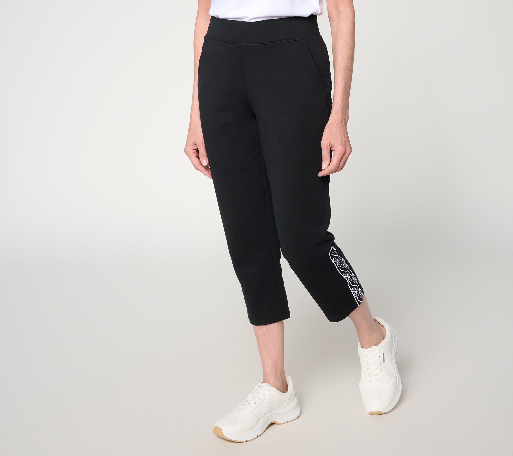 "As Is" Denim & Co. Active Petite French Terry Crop Pant w/ Embroidery