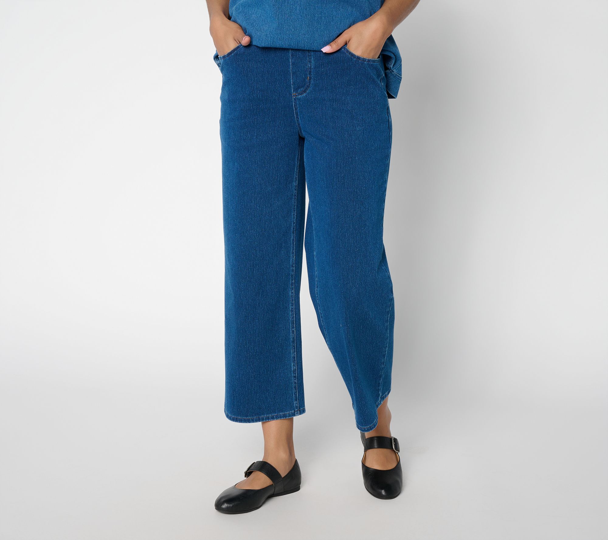 "As Is" Denim & Co. Pet Comfy Knit Air Wide Leg Crop Pants