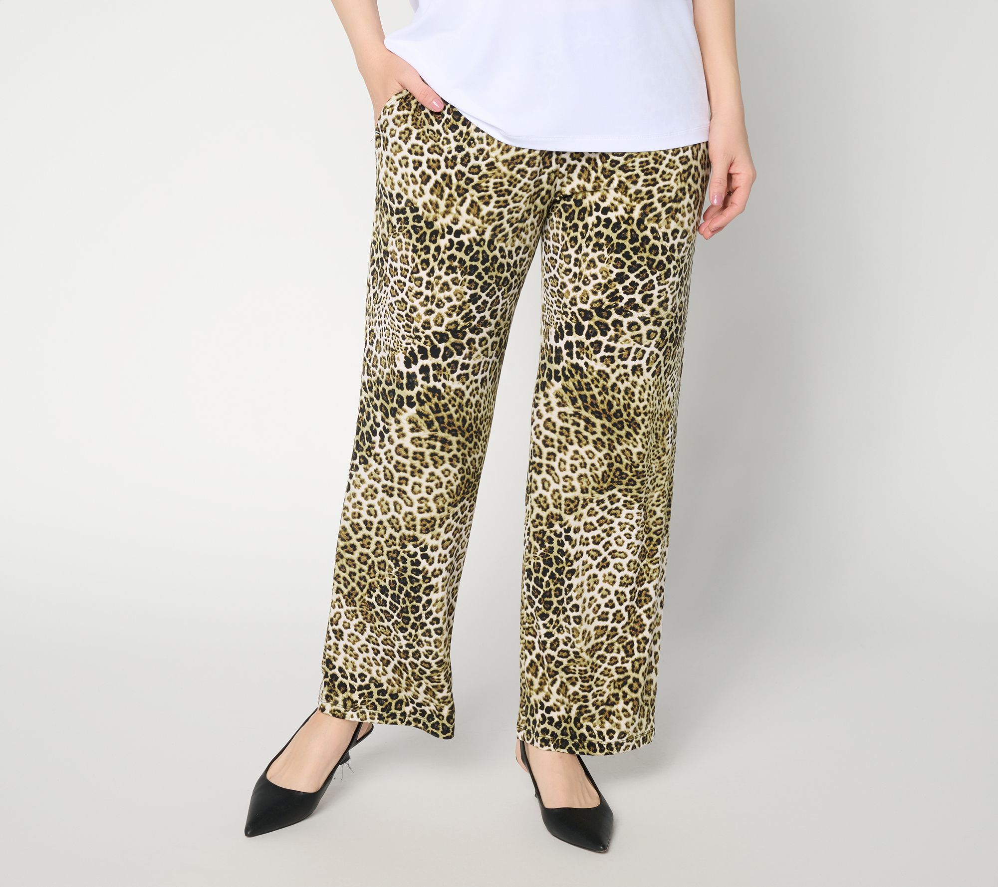 "As Is" Susan Graver Regular Printed Liquid KnitStraightLeg Ankle Pants