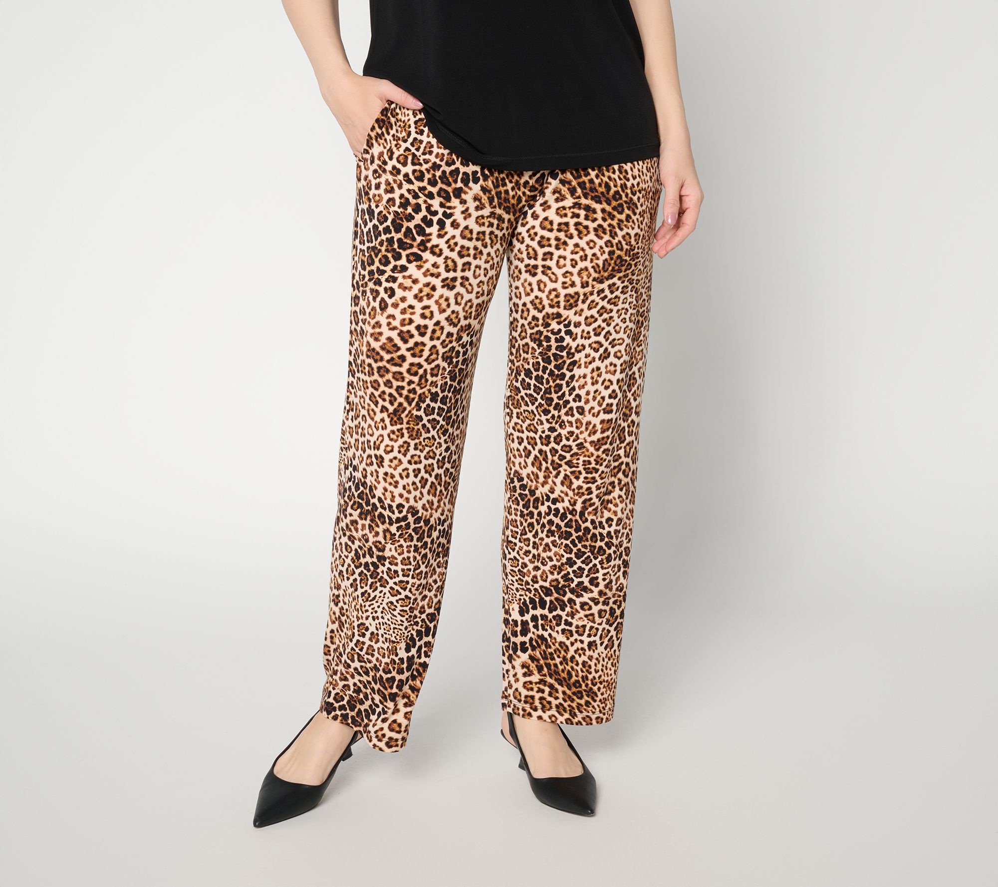 "As Is" Susan Graver Regular Printed Liquid KnitStraightLeg Ankle Pants