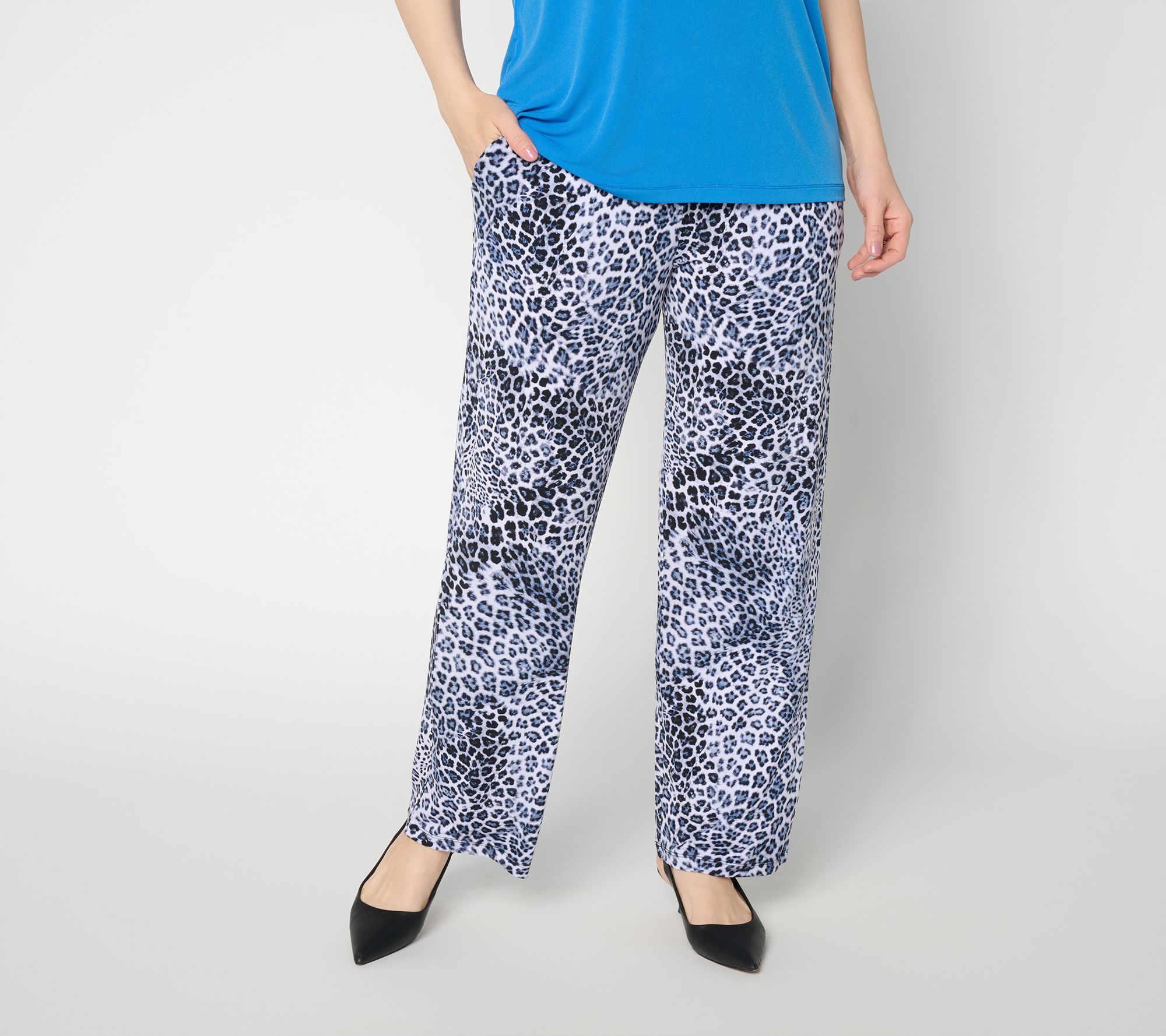 "As Is" Susan Graver Regular Printed Liquid KnitStraightLeg Ankle Pants