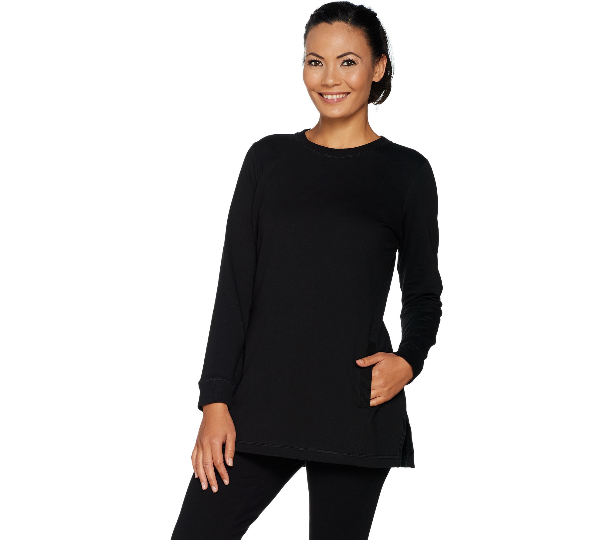 "As Is" Denim & Co. Active Crew Neck Long Sleeve Tunic