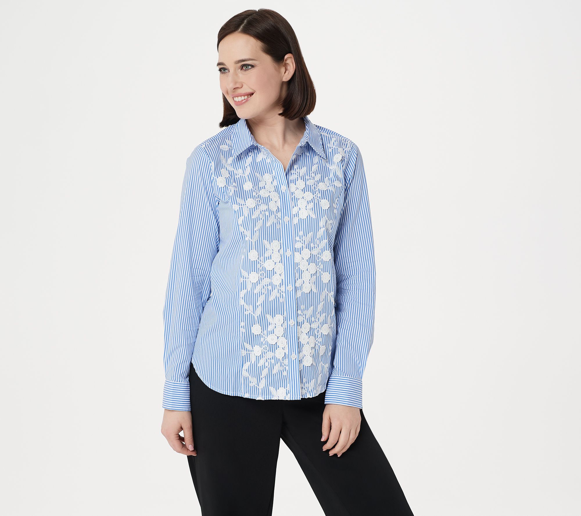Linea by Louis Dell'Olio Shirt with Lace Applique & Embroidery - QVC.com