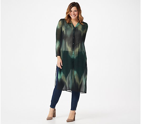 Lisa Rinna Collection Button Front Printed Woven Duster