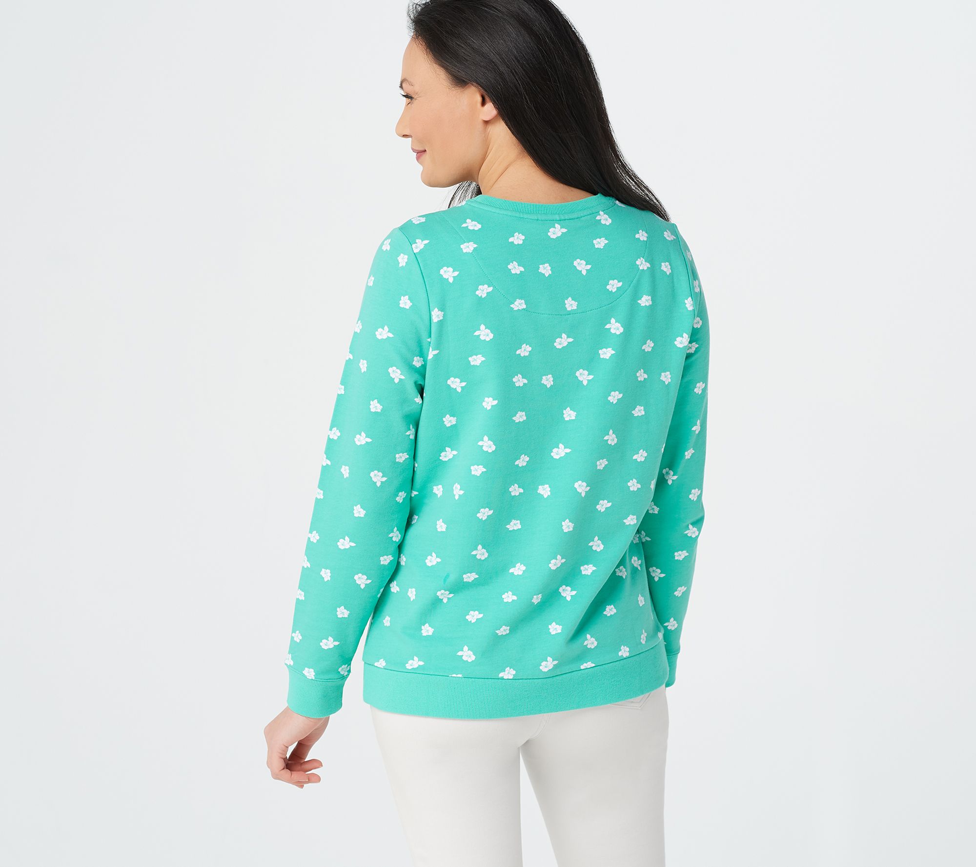 Denim & Co. Printed French Terry Crew Neck Top 