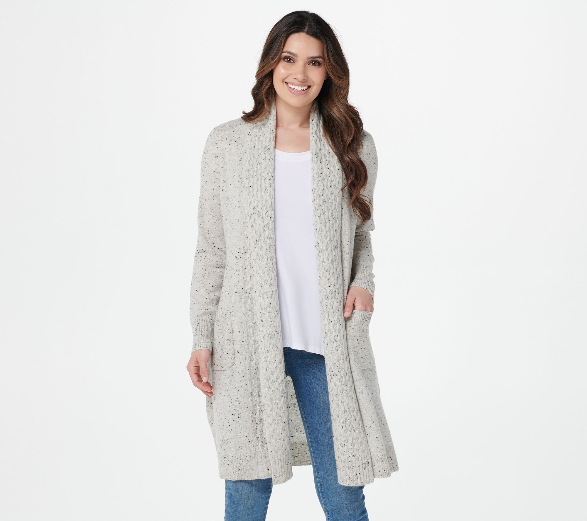 Isaac Mizrahi Live! 2-Ply Cashmere Duster Cardigan with Cable Shawl ...
