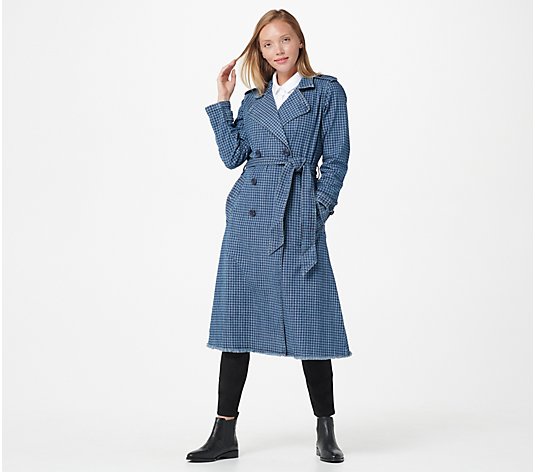 Laurie Felt Classic Denim Houndstooth Trench Coat