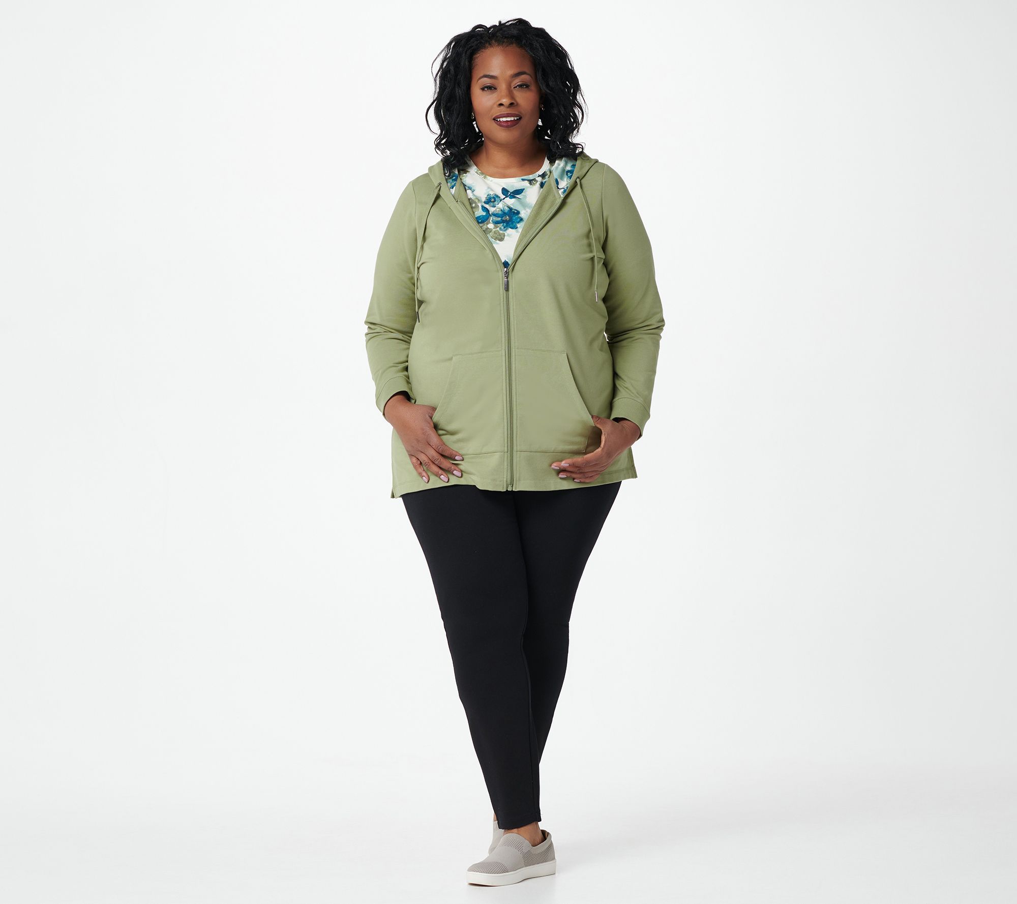 Denim & Co. Active Regular French Terry Zip-Up Jacket w/ Printed Hood -  QVC.com