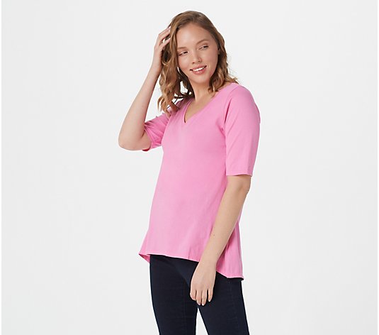 Seed to Style Organic Cotton V-Neck Top with Hi-Low Hem