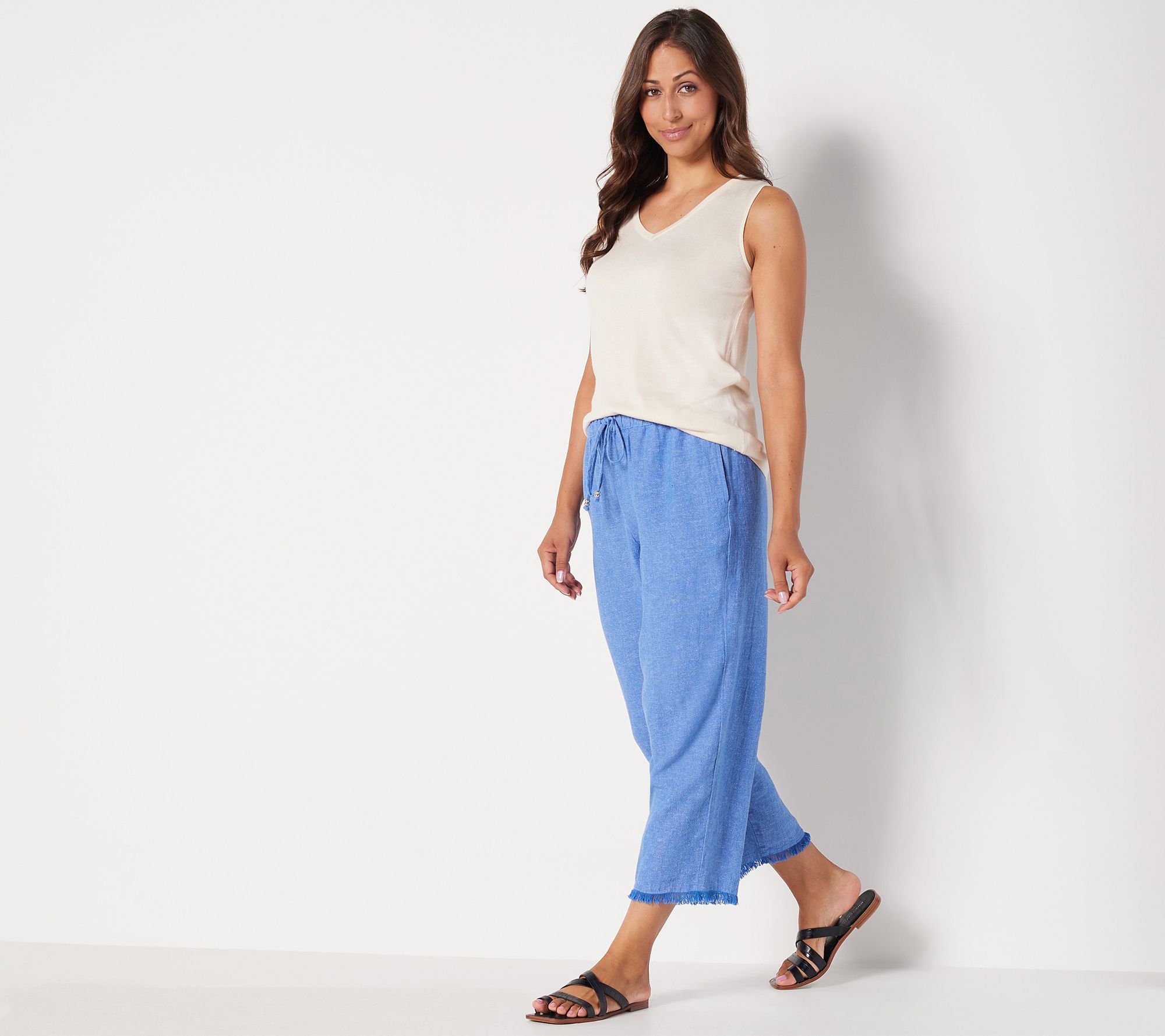 Susan Graver Size XL Blue & White Printed Pull On Wide Leg Crop Capri Pants  - $22 - From Gabrielle