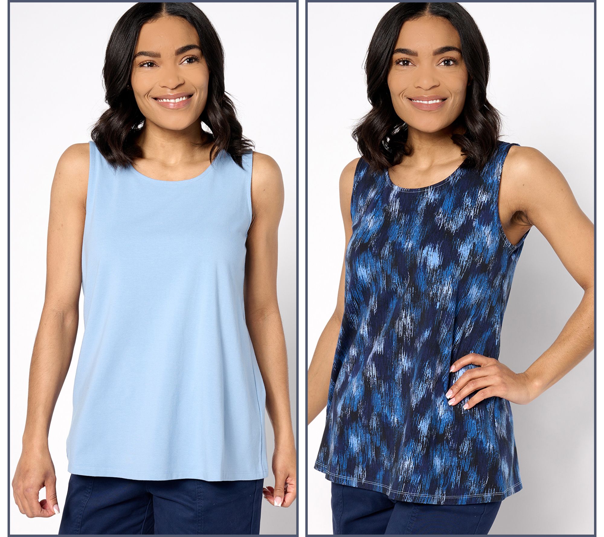 Denim & Co. Essentials Printed/Solid Jersey 2-Pack Swing Tank Tops