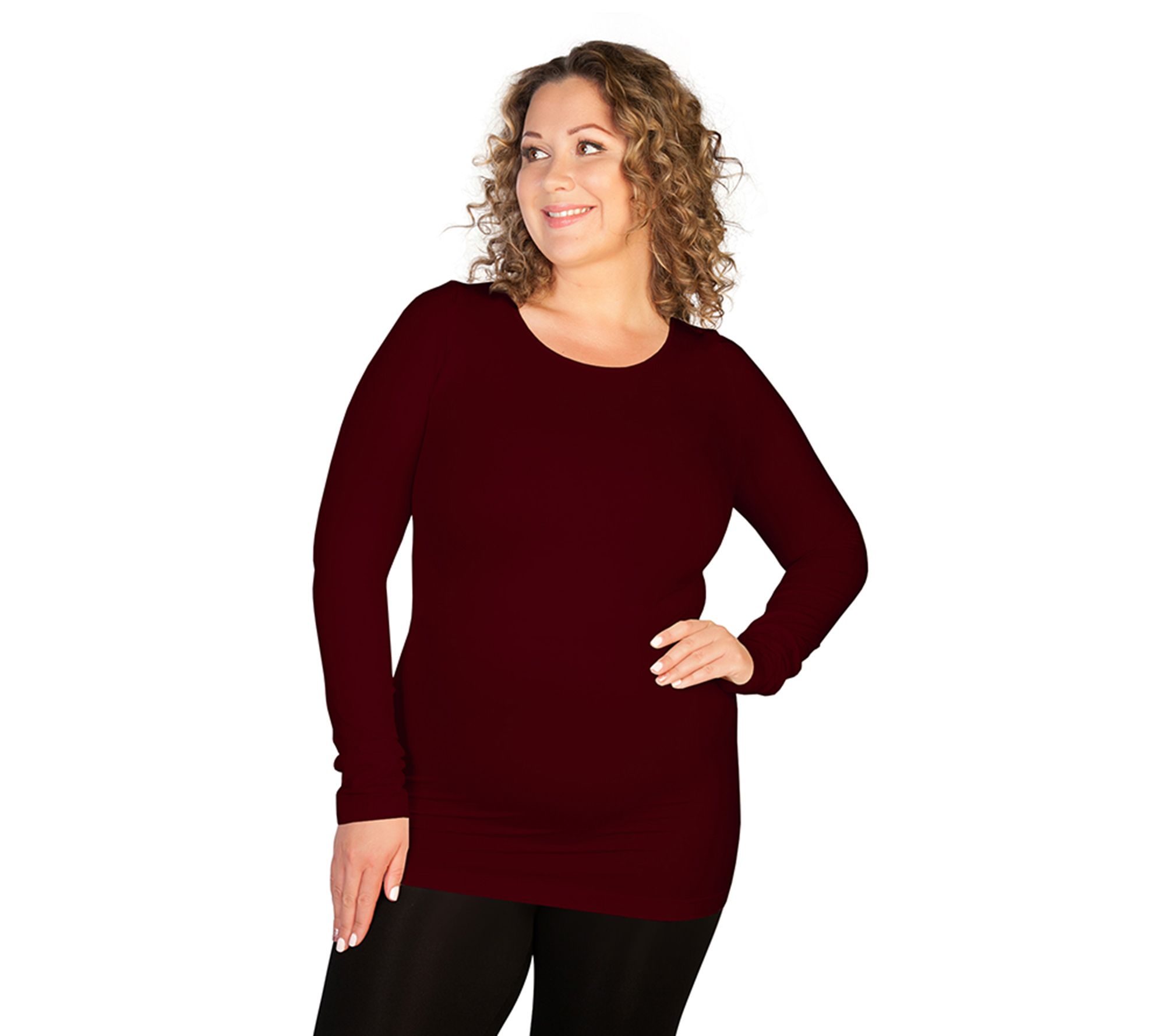 skinnytees Plus Long Sleeve Crew Neck