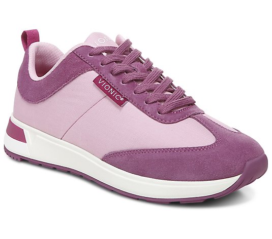 Vionic Suede and Nylon Lace-Up Sneakers - Breilyn