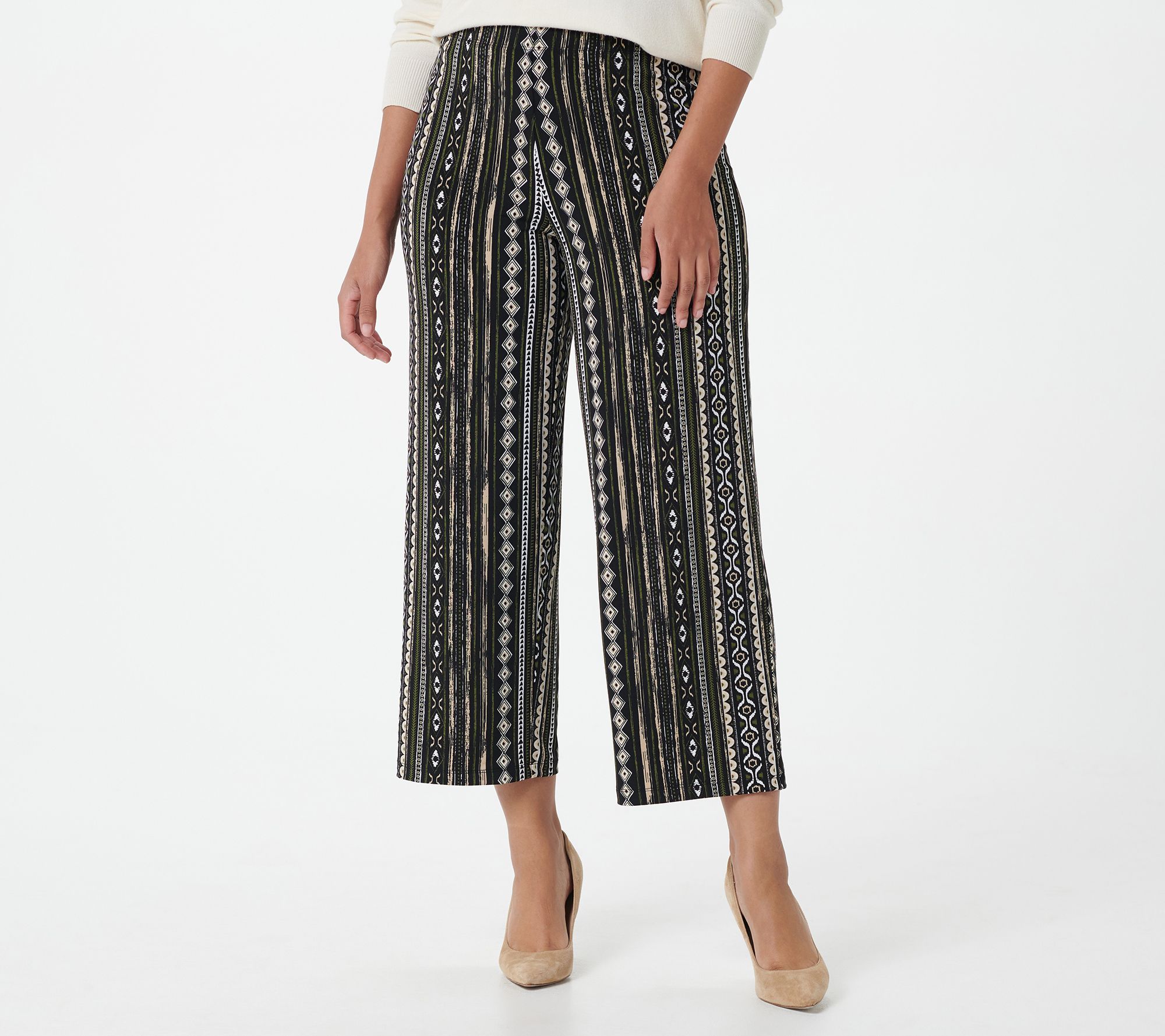 "As Is" Susan Graver Regular Print Liquid Knit Pull-On Crop Pants