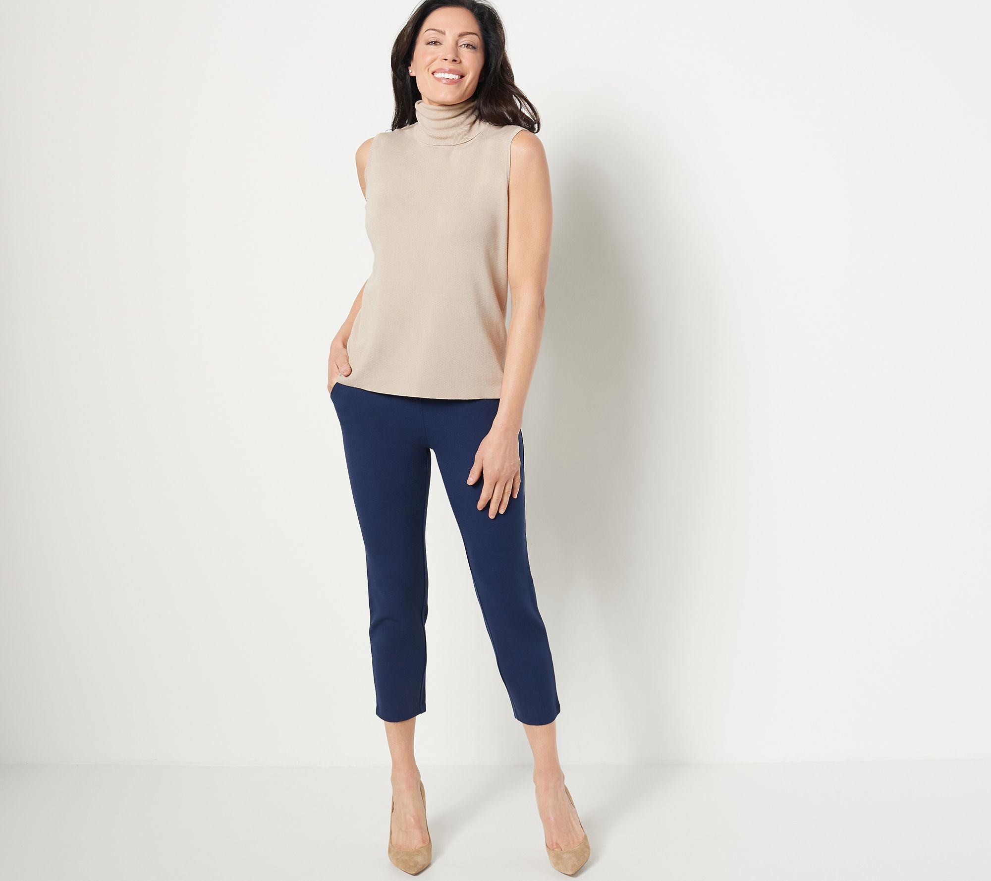 Belle by Kim Gravel Regular Ponte Ankle Pants with Back Zip