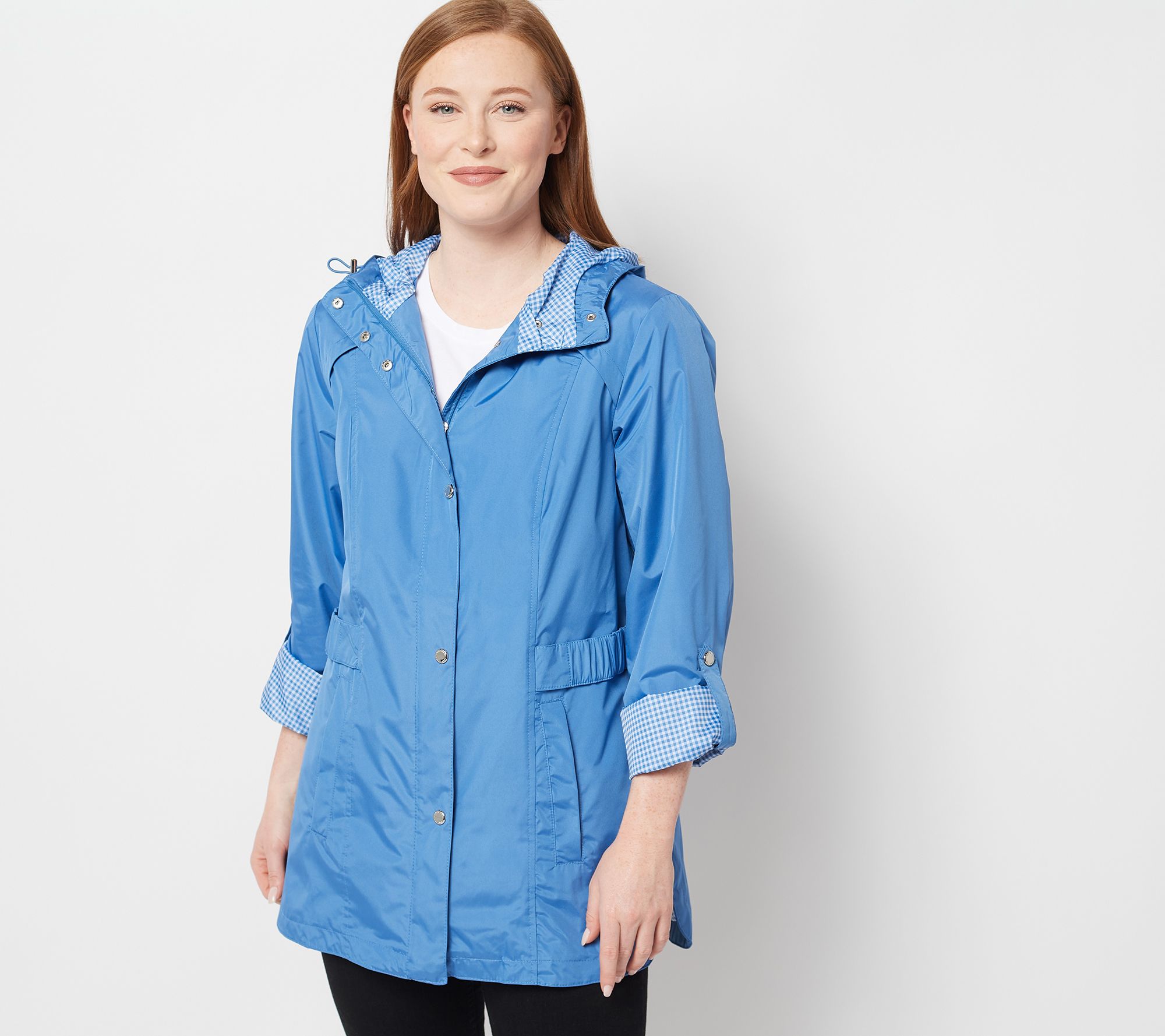 Susan Graver Water-Resistant Hooded Jacket with Gingham Print - QVC.com