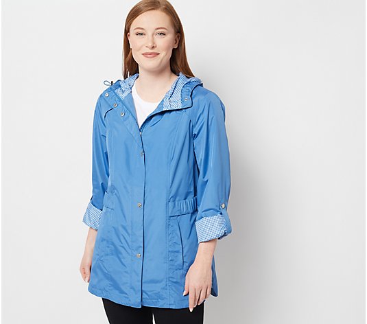 Susan Graver Water-Resistant Hooded Jacket with Gingham Print