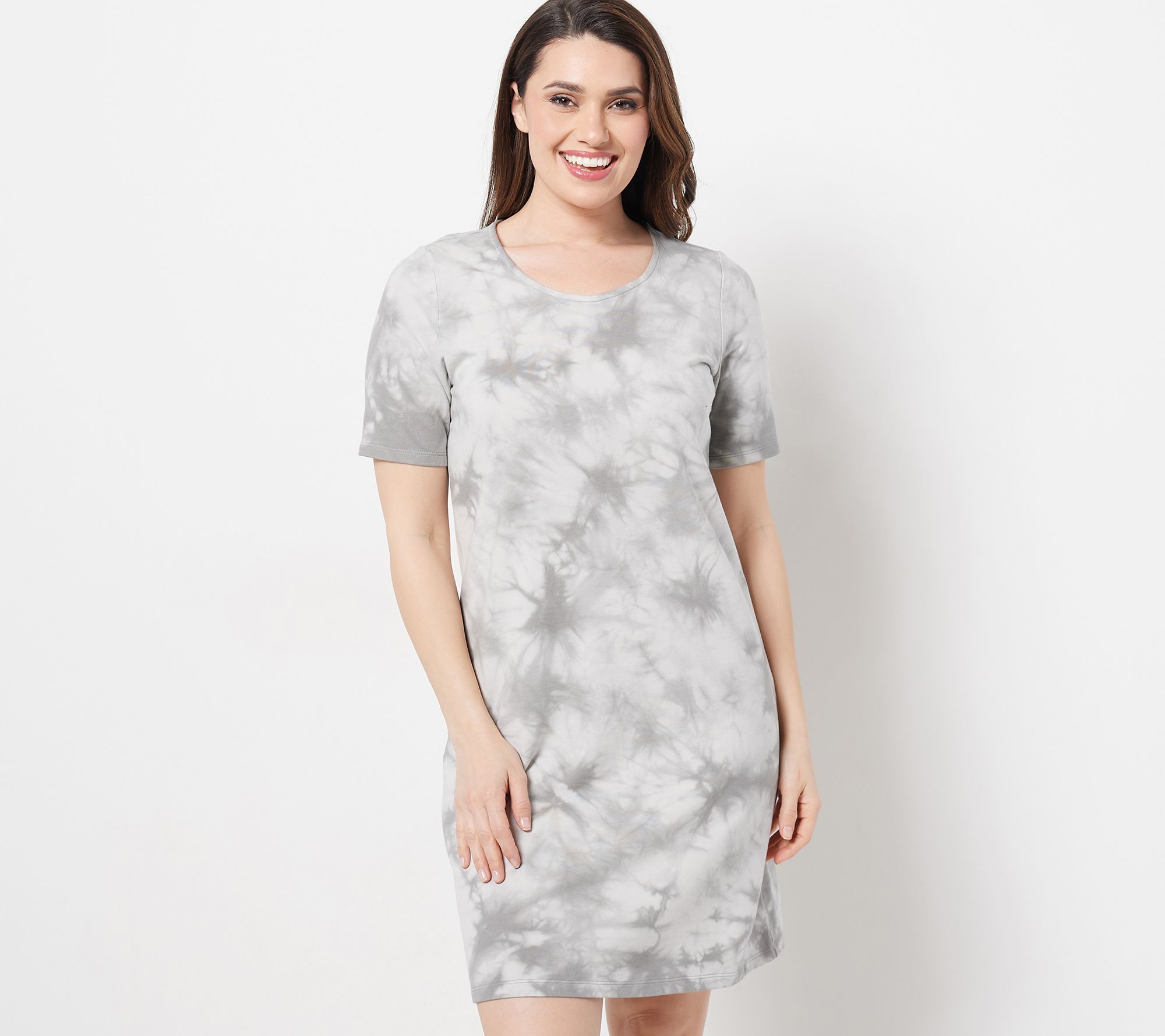 Denim & Co. Regular French Terry Crystal Wash Tie-Dye T-Shirt Dress