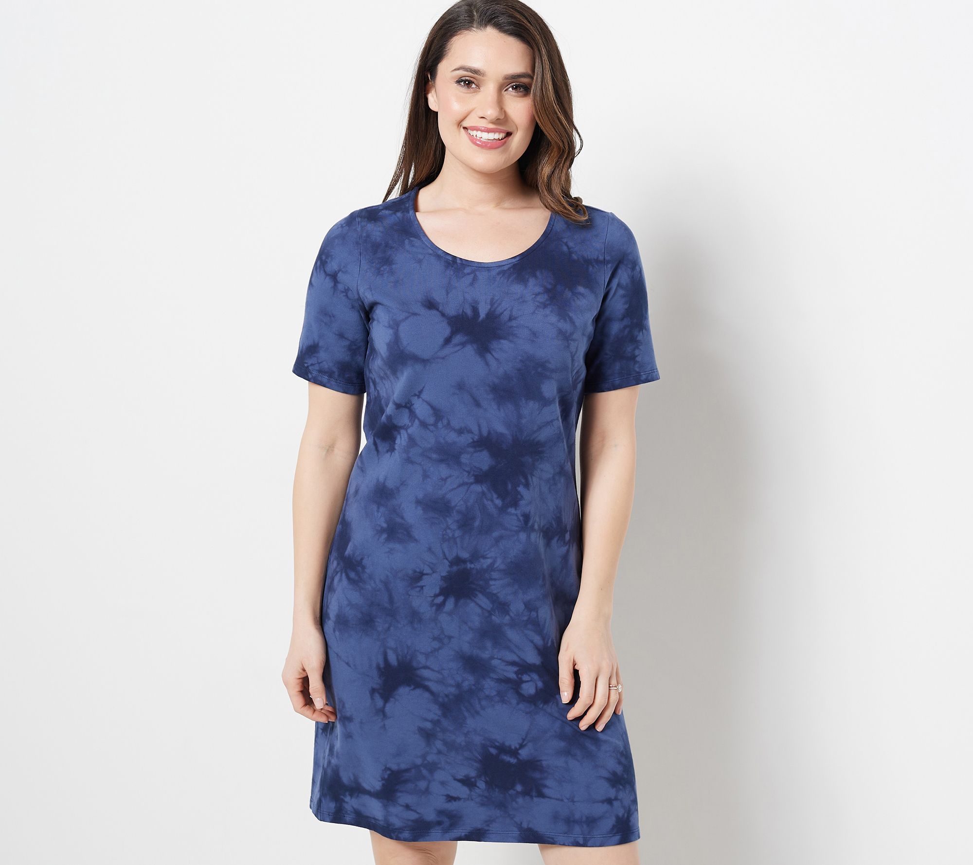 Denim & Co. Regular French Terry Crystal Wash Tie-Dye T-Shirt Dress