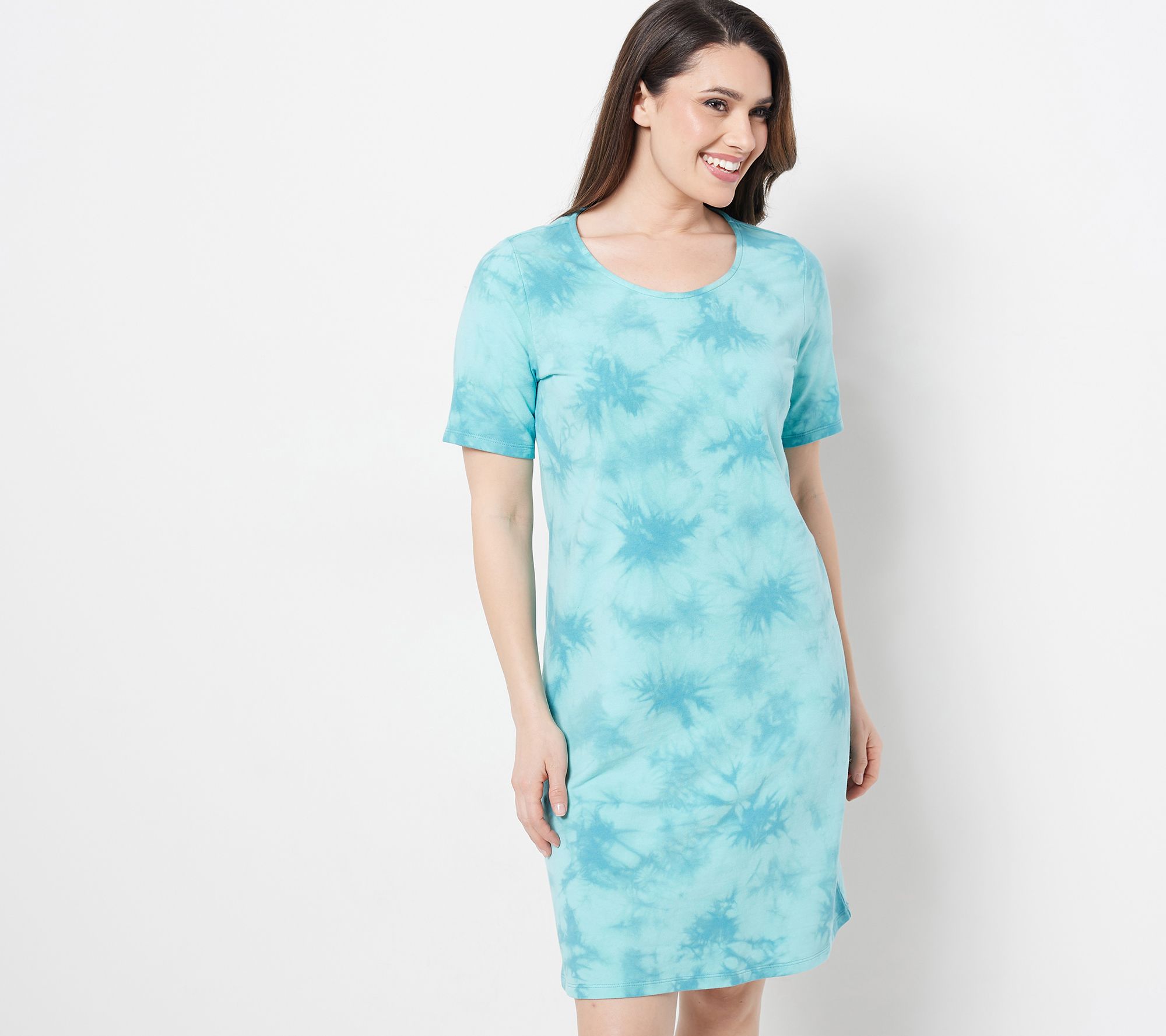 Denim & Co. Regular French Terry Crystal Wash Tie-Dye T-Shirt Dress