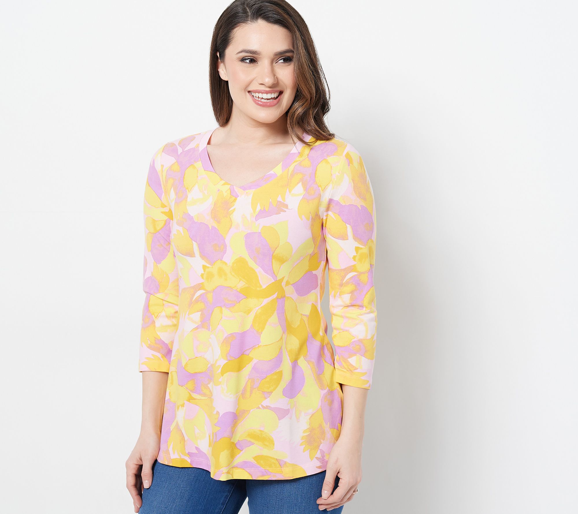 Isaac Mizrahi Live! Printed Swing Top with 3/4 Sleeve - QVC.com