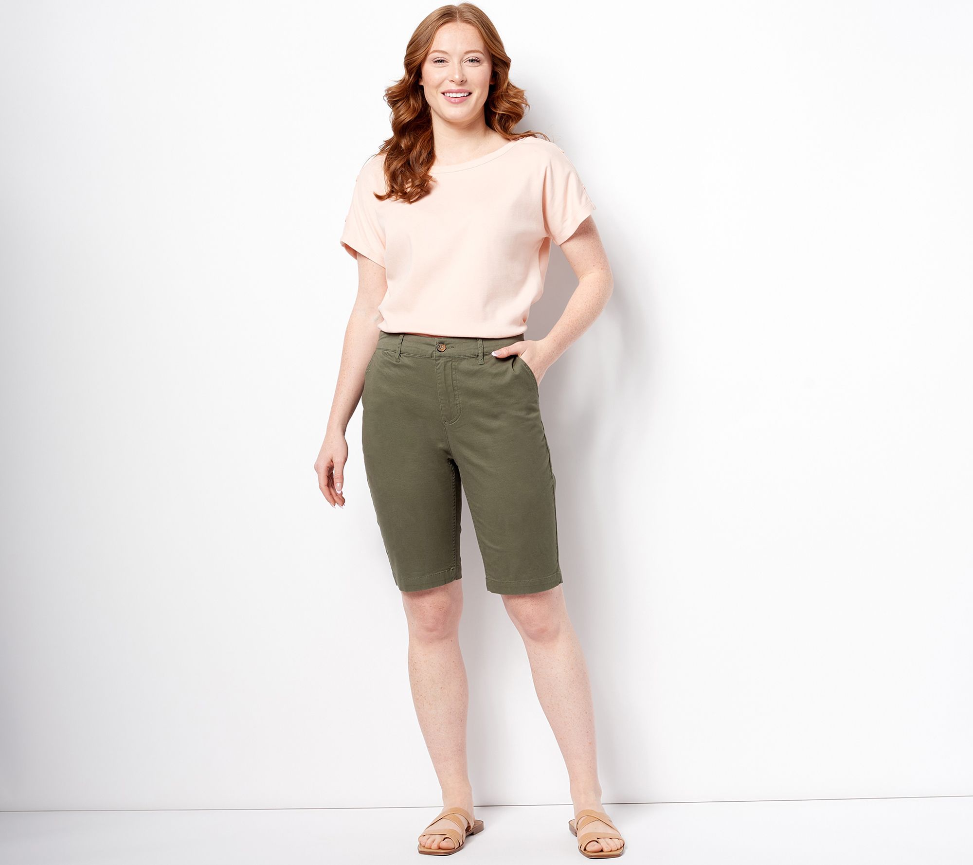 Denim & Co. Petite EasyWear Twill Bermuda Shorts