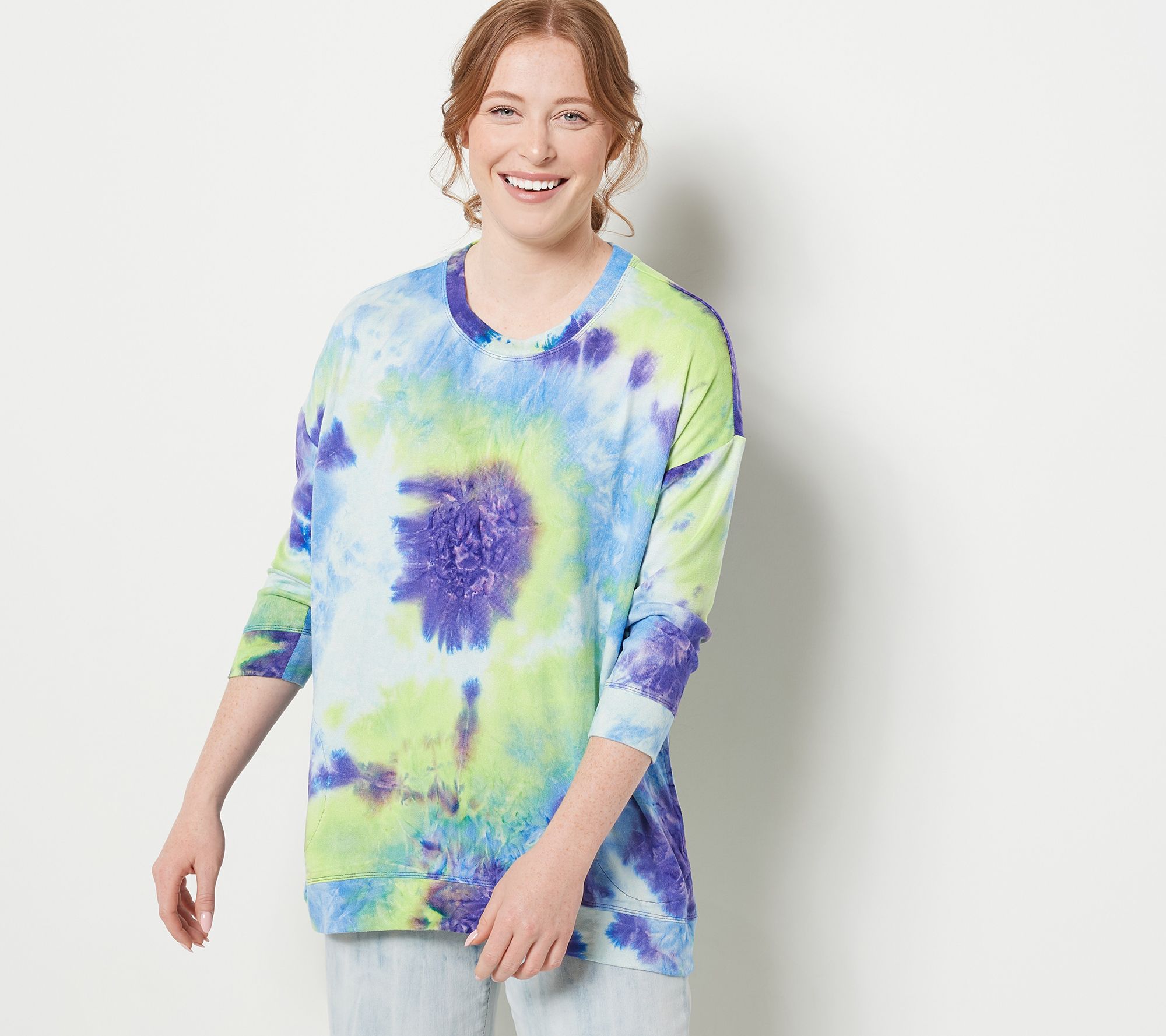 LOGO Lounge by Lori Goldstein Tie-Dye Brushed Jersey 3/4 Sleeve Top