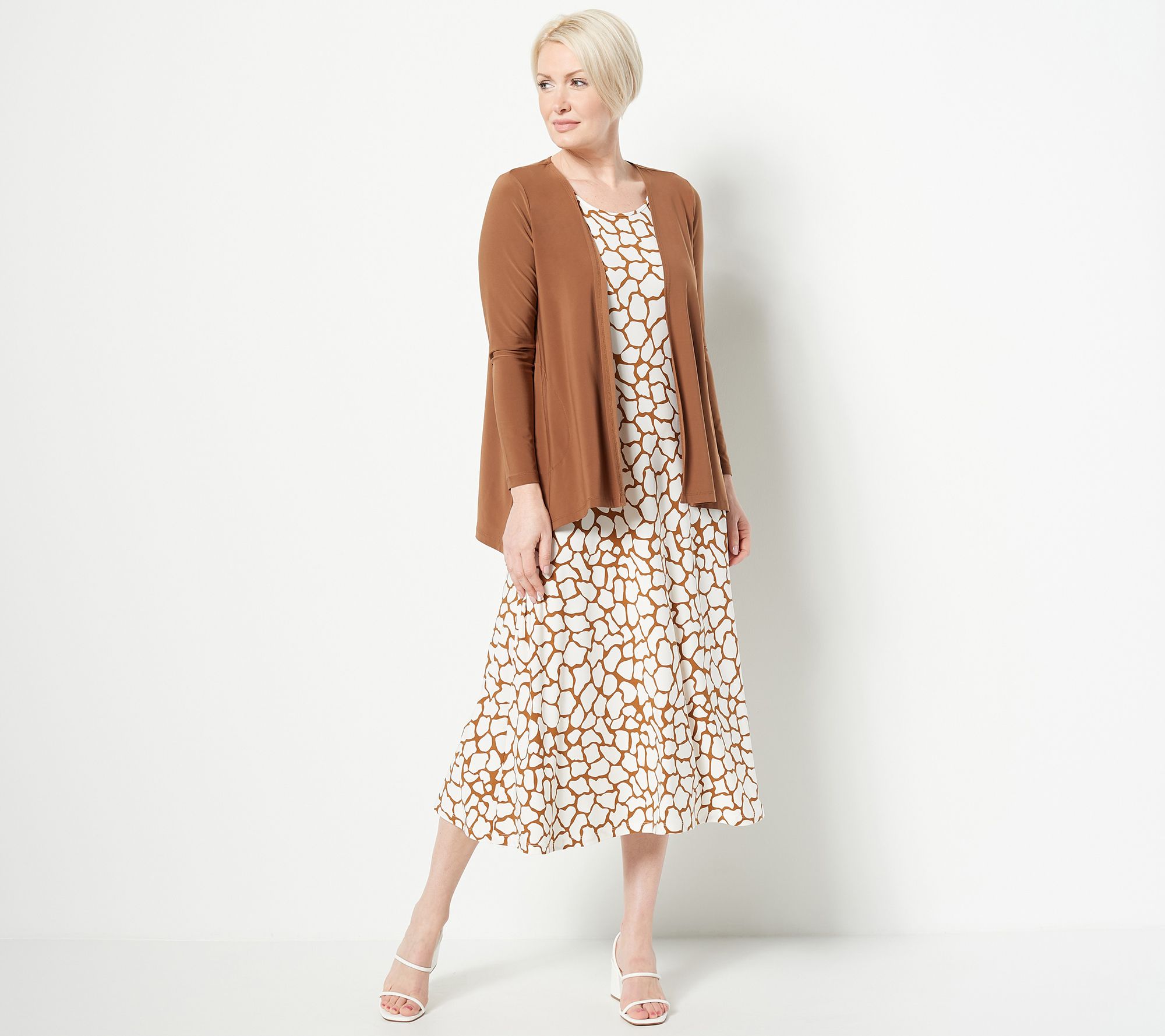 Attitudes by Renee Petite Como Jersey Midi Dress Cardigan Set